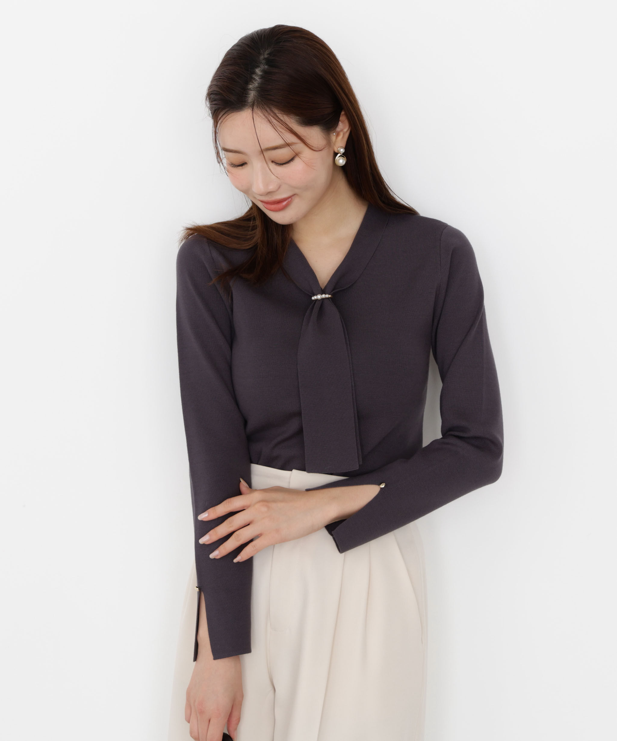 PROPORTION BODY DRESSING「パールリングボウタイニット 25AW」|ニット・セーター|