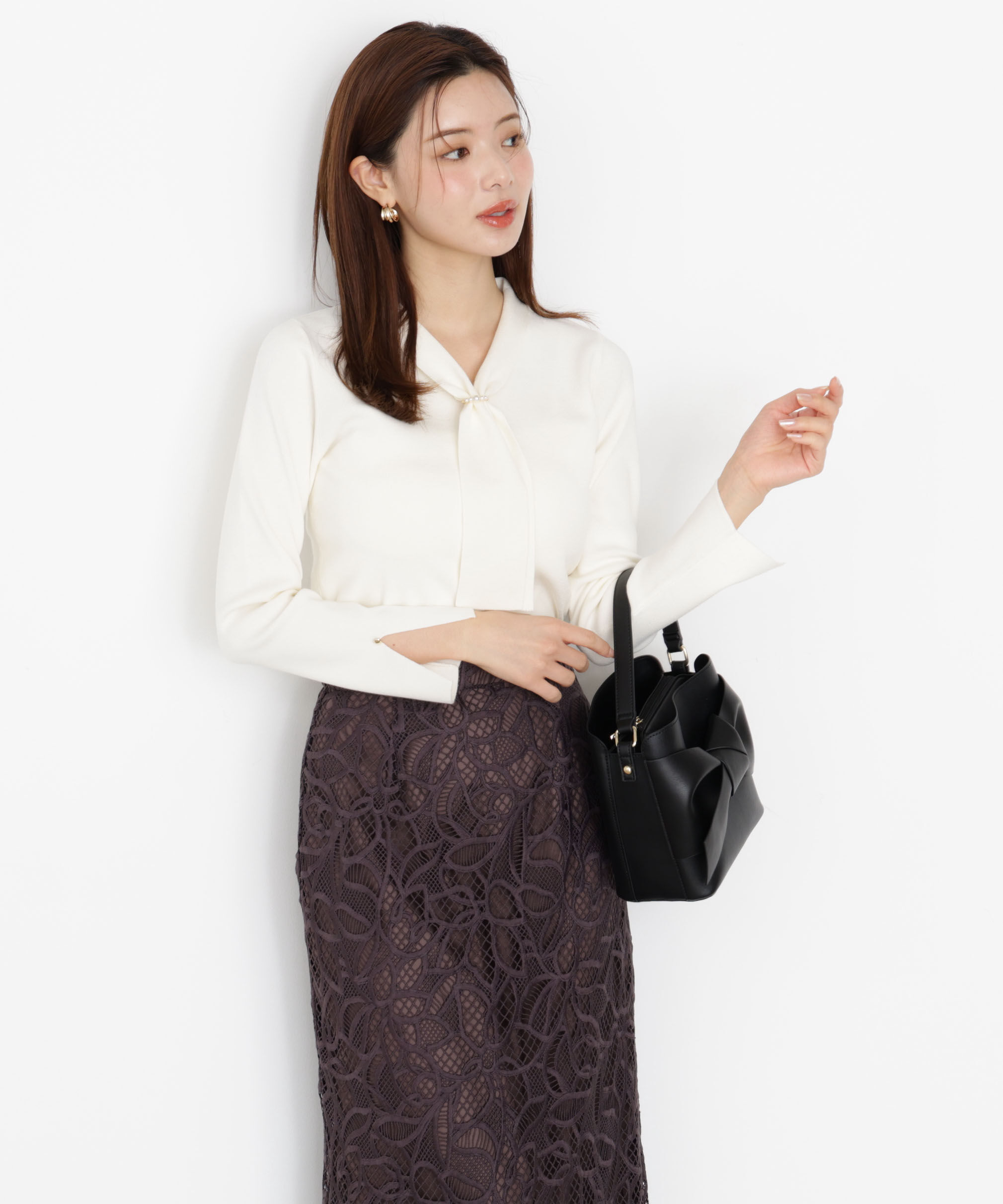 PROPORTION BODY DRESSING「パールリングボウタイニット 25AW」|ニット・セーター|