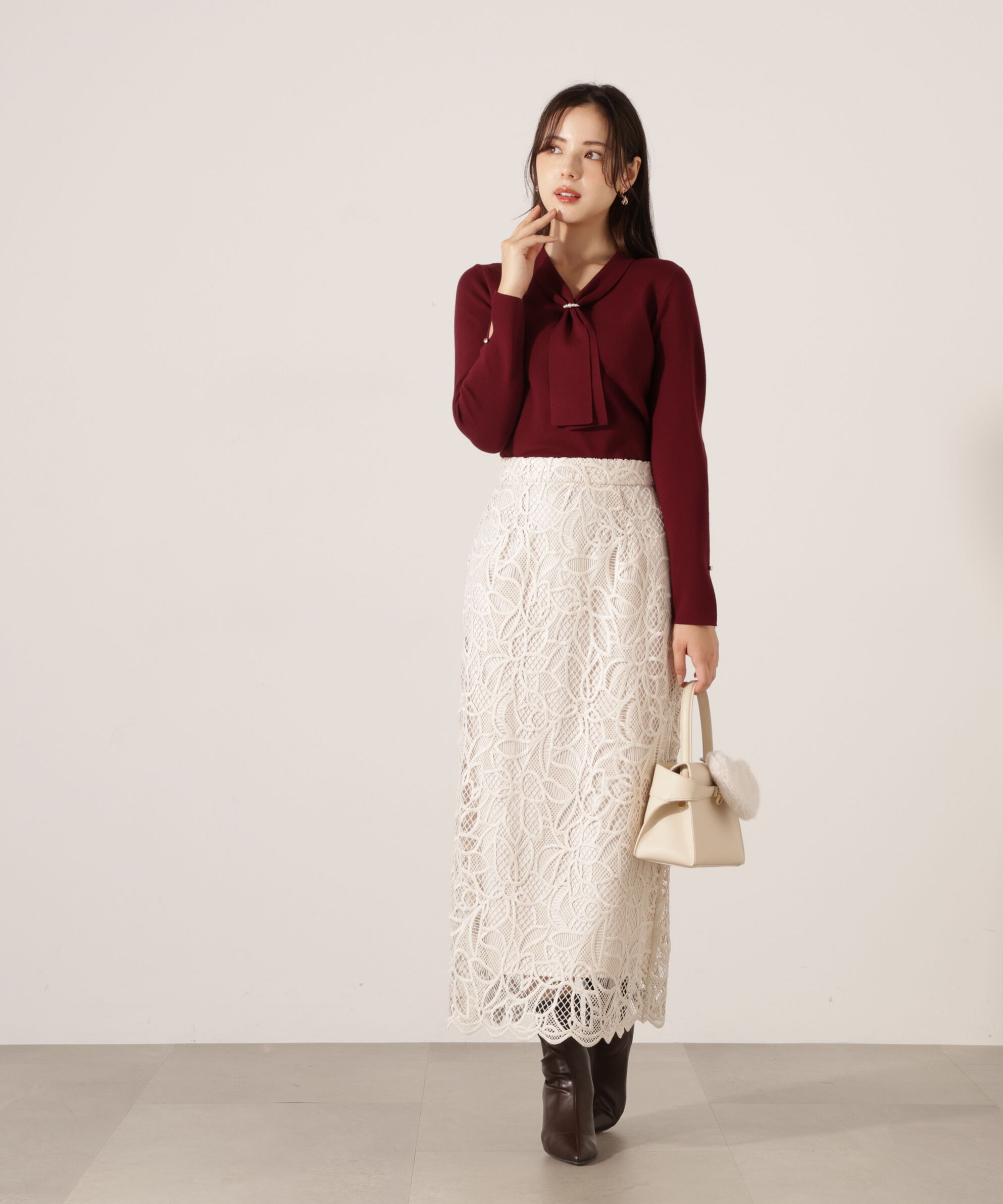 PROPORTION BODY DRESSING「パールリングボウタイニット 25AW」|ニット・セーター|