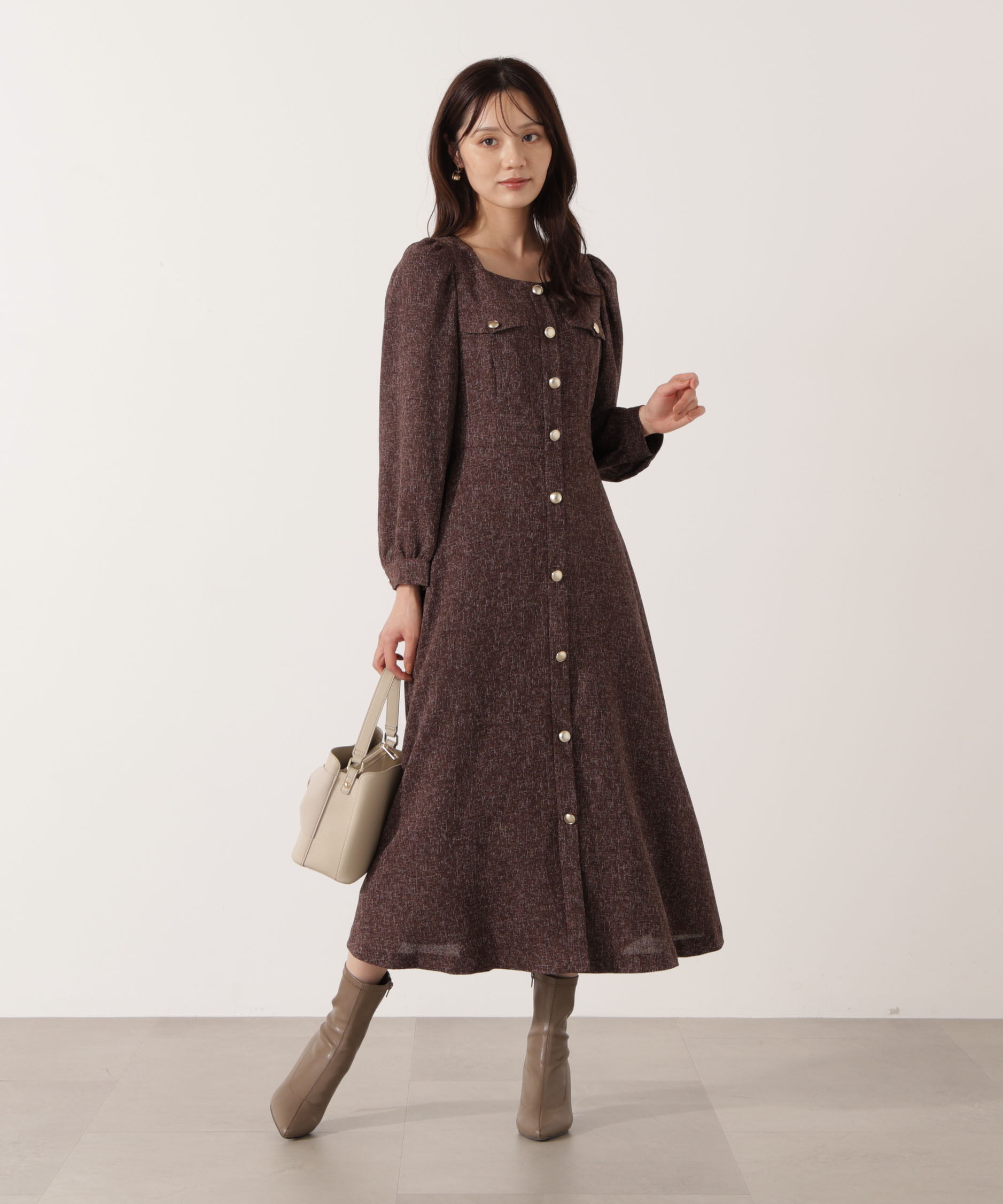 PROPORTION BODY DRESSING「フロント釦ツイードワンピース 25AW」|ワンピース|