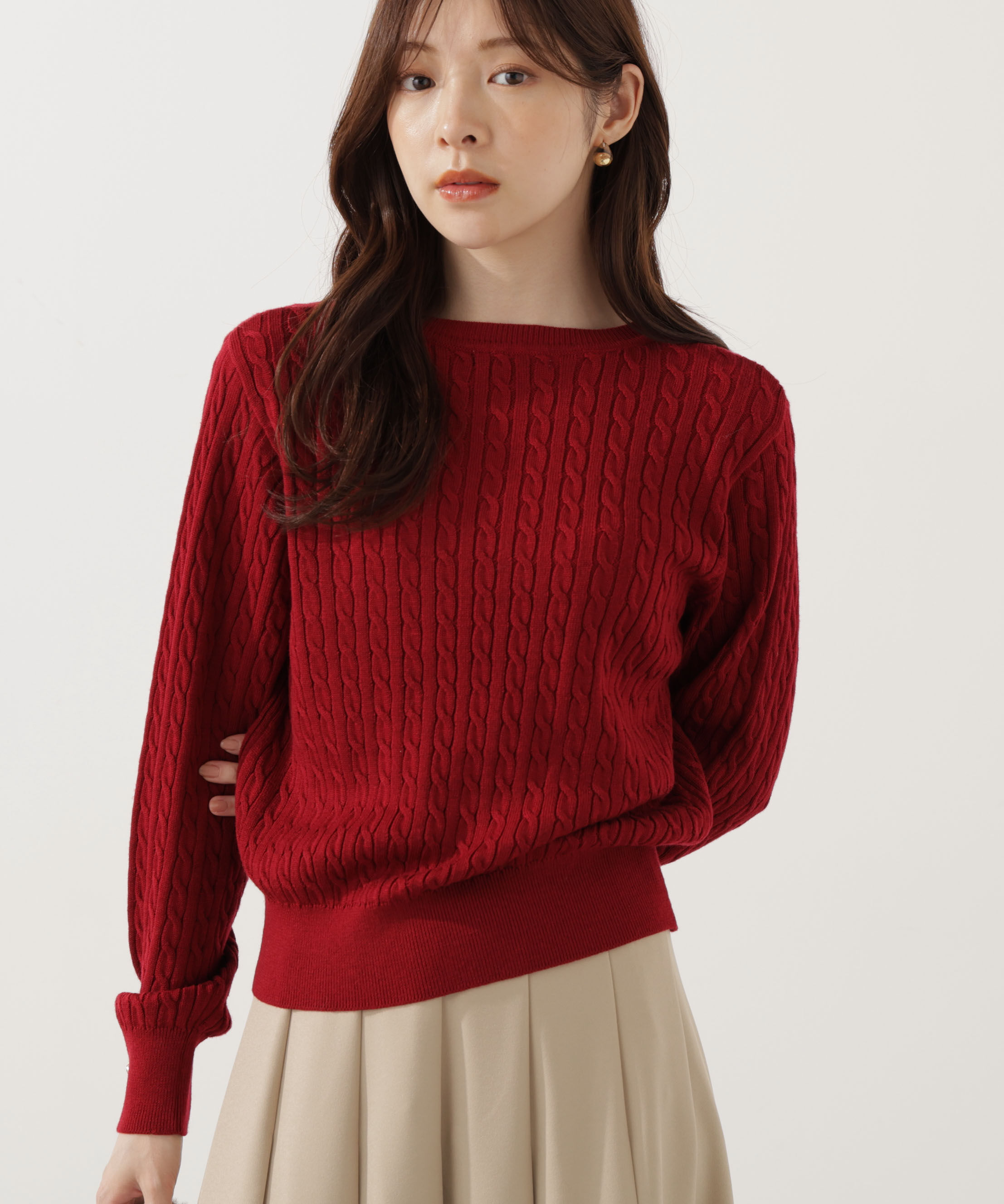 PROPORTION BODY DRESSING「＜ハンドウォッシャブル＞袖釦ミニケーブルニット」|ニット・セーター|