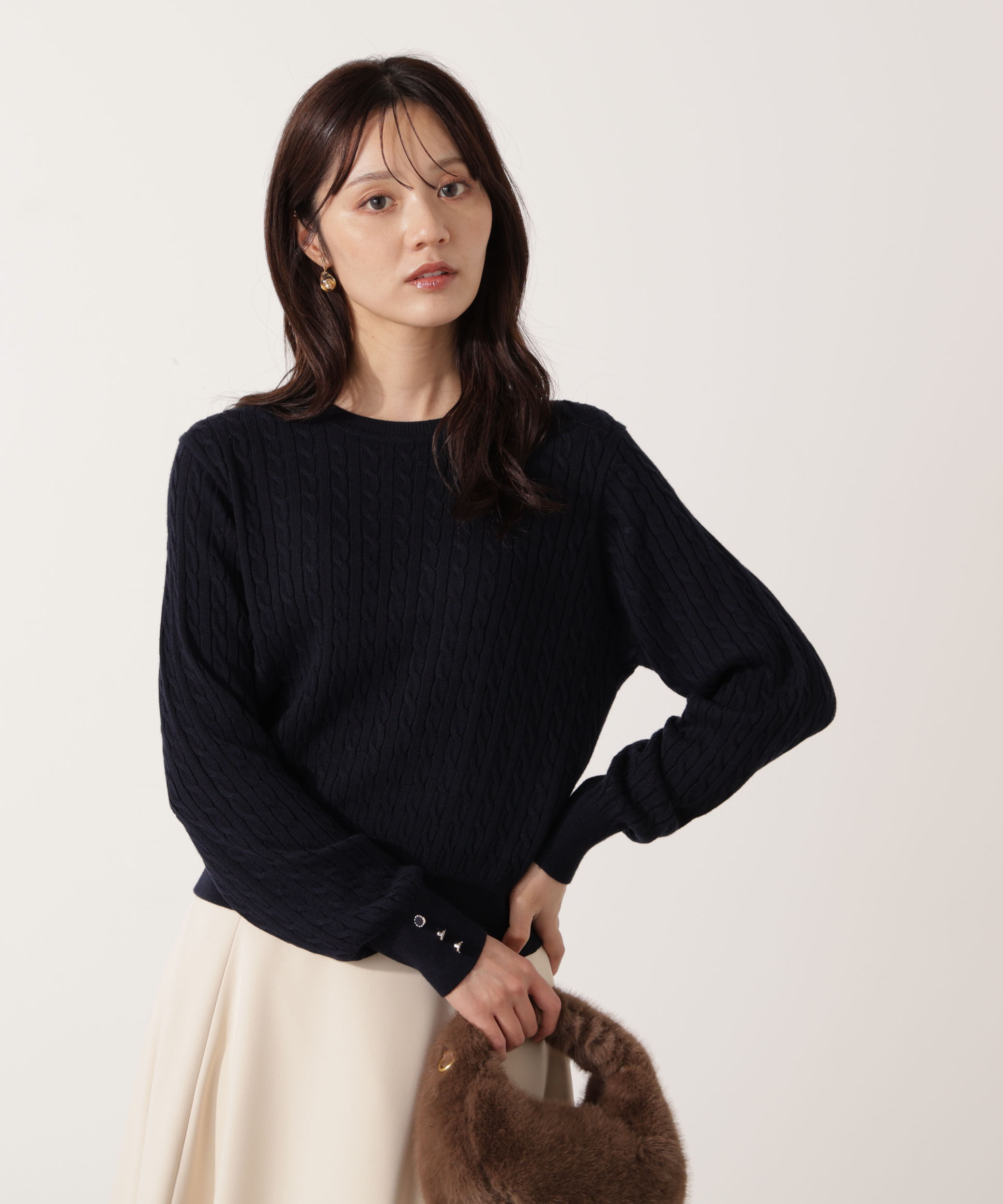 PROPORTION BODY DRESSING「＜ハンドウォッシャブル＞袖釦ミニケーブルニット」|ニット・セーター|