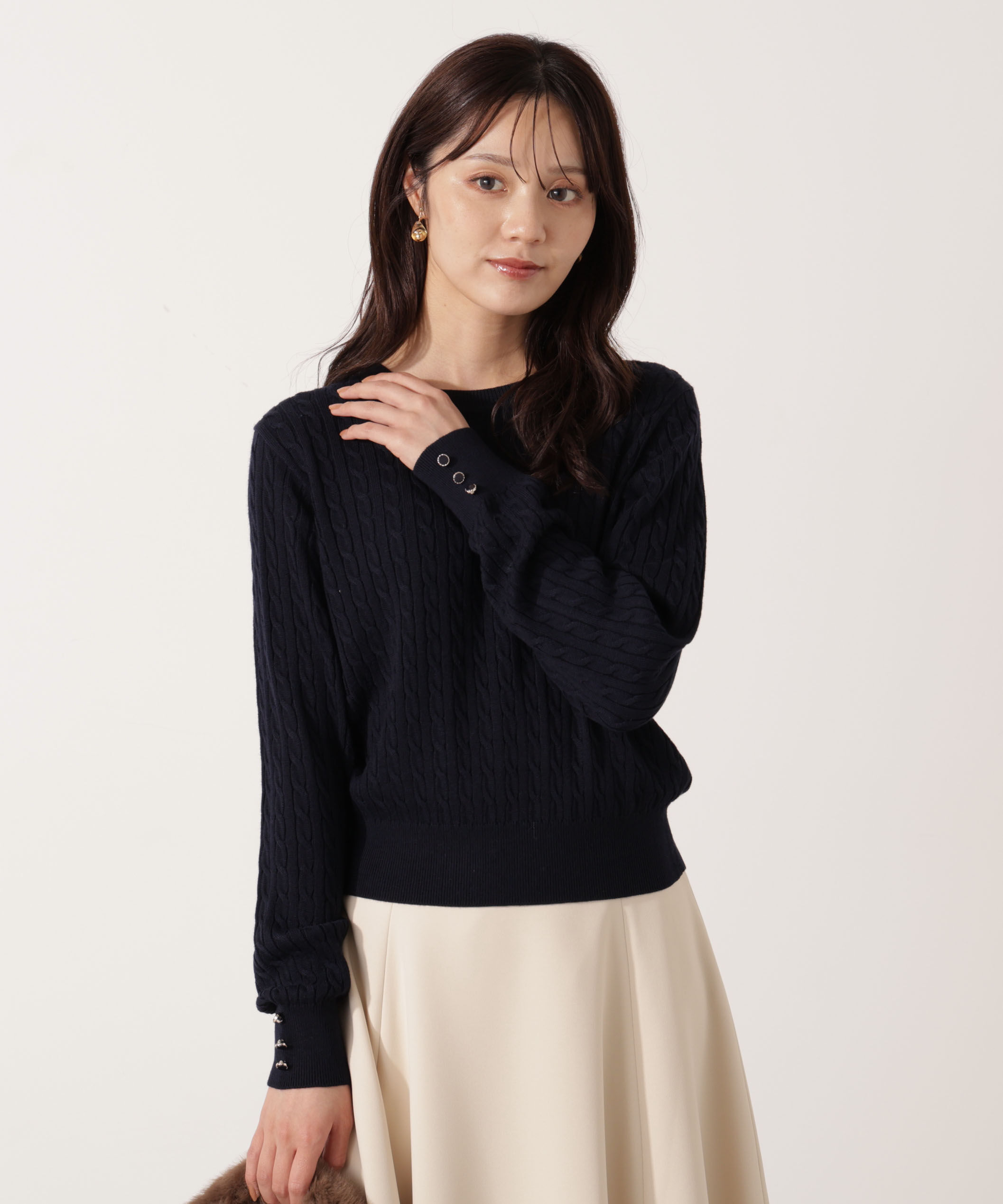 PROPORTION BODY DRESSING「＜ハンドウォッシャブル＞袖釦ミニケーブルニット」|ニット・セーター|