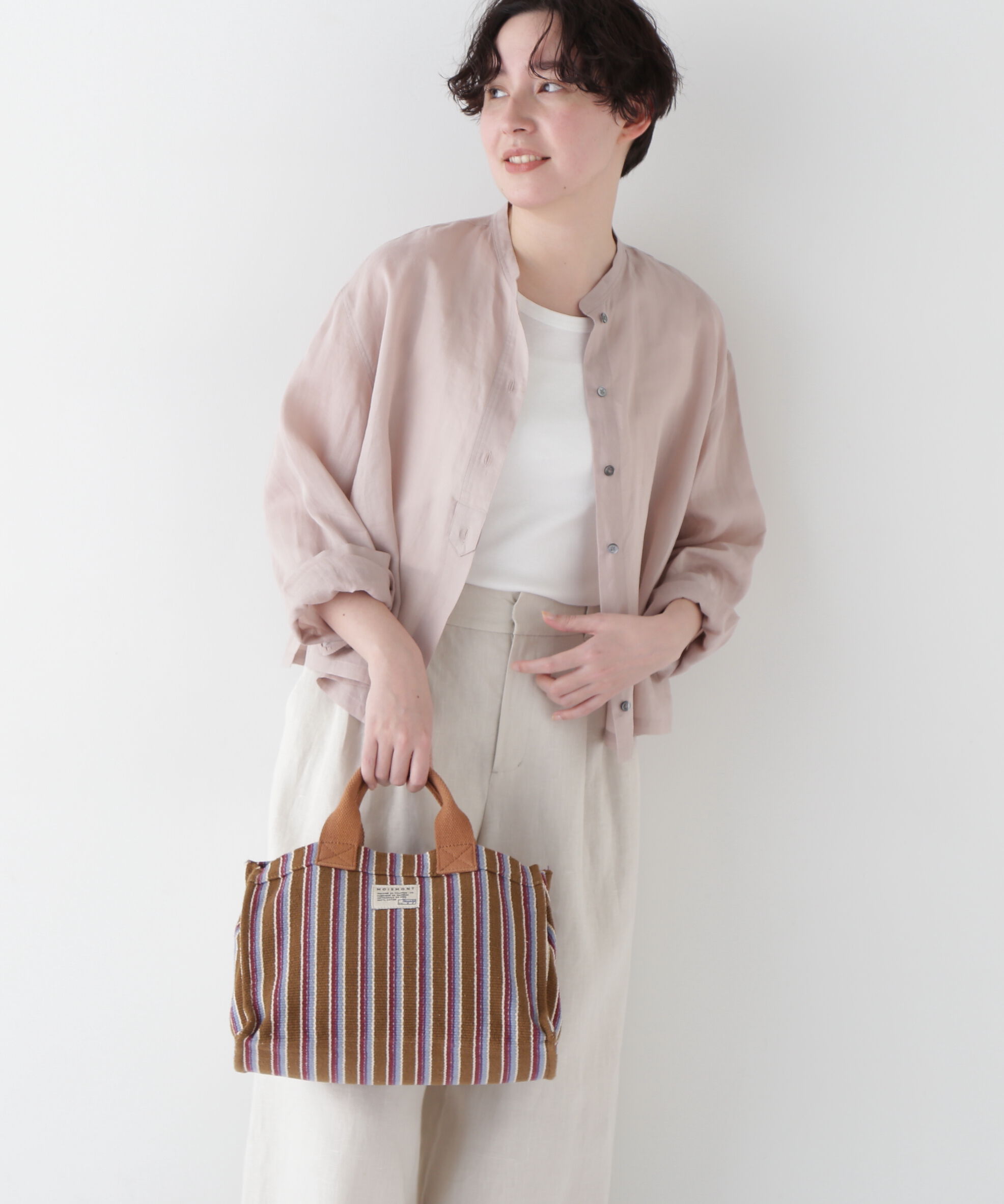  「◆ラミーバンドカラーシャツブラウス」|シャツ・ブラウス|ピンク