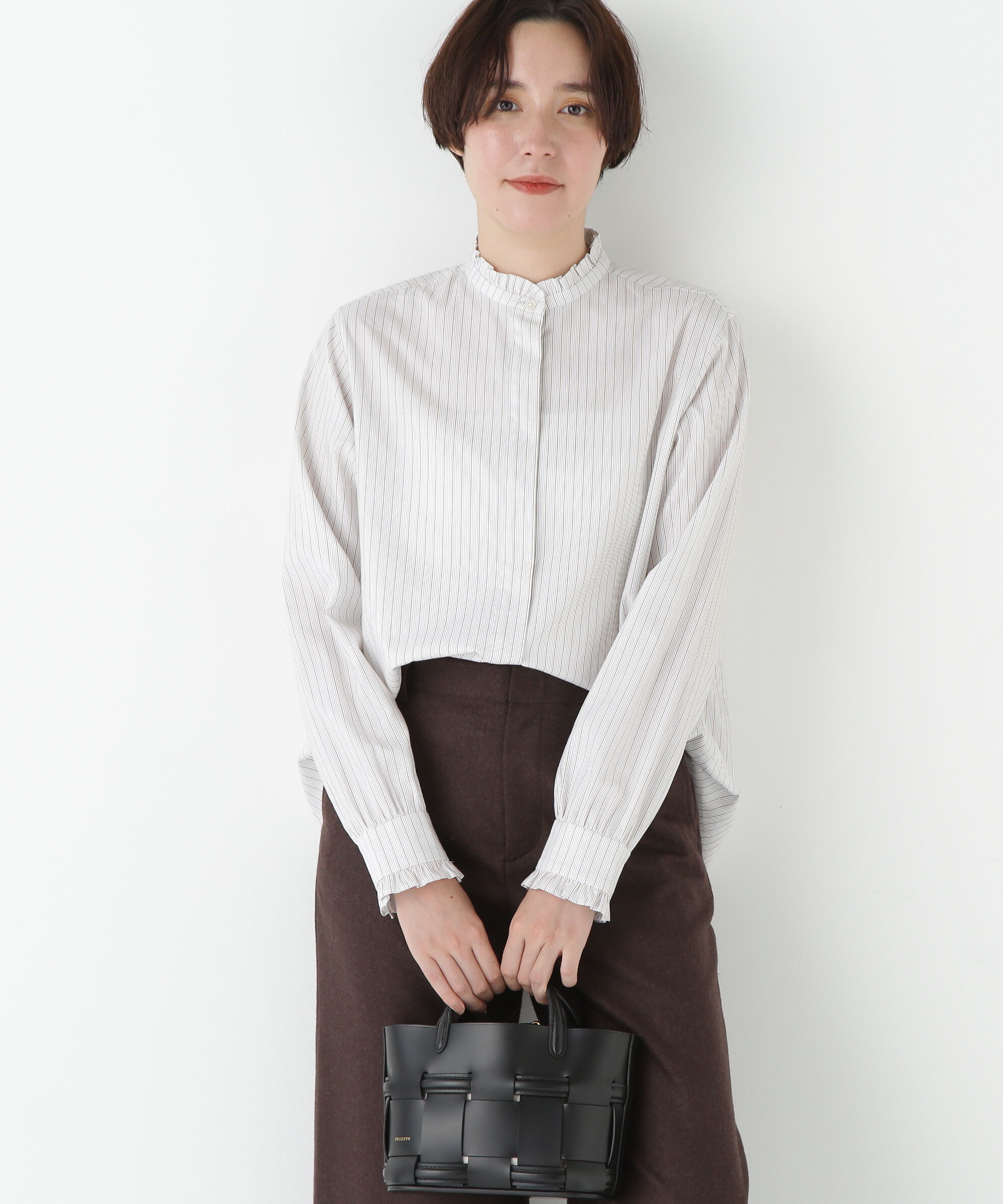  「◆スタンドフリルブラウス」|シャツ・ブラウス|ホワイト&times;ベ  3