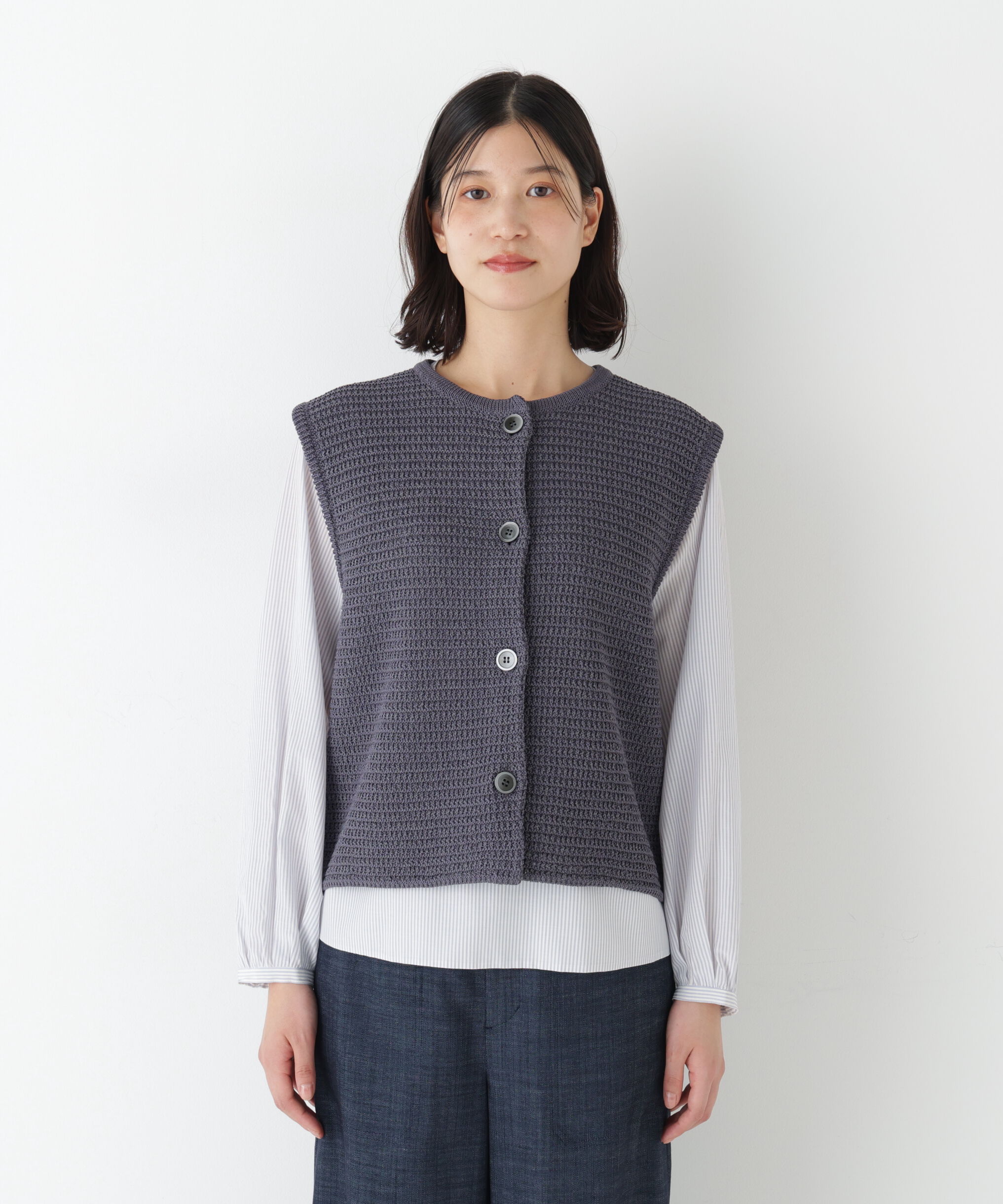  「◆ギマコットン地柄ベスト」|ニット・セーター|