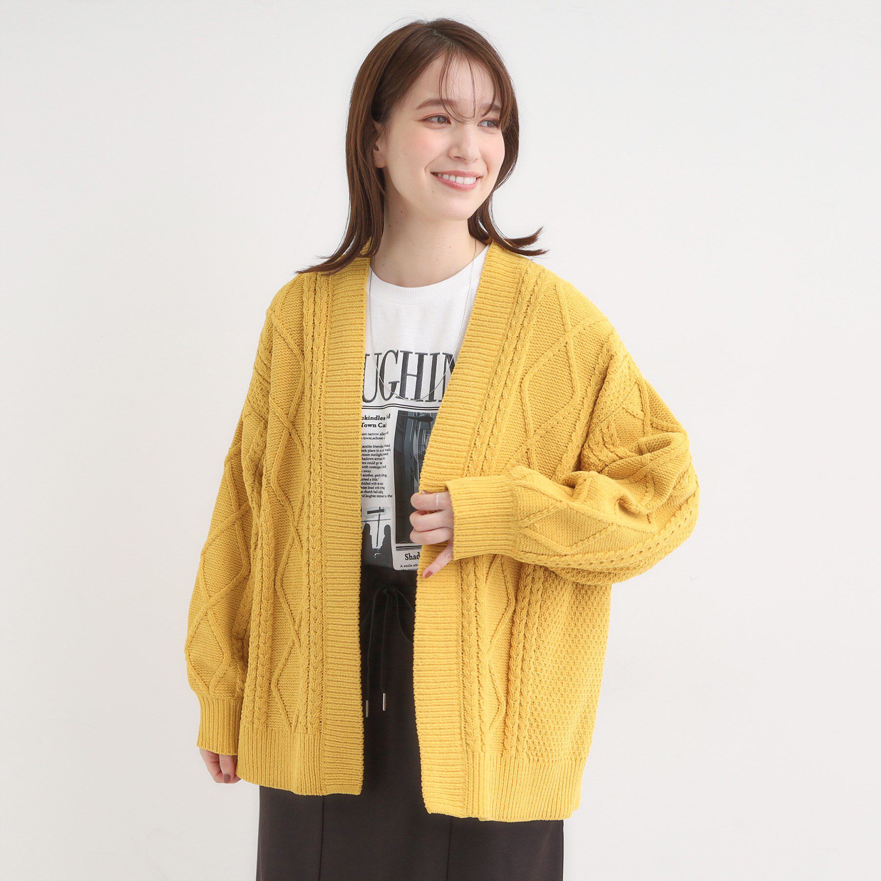 SHOO･LA･RUE「【洗濯機可/S-LL】大人の抜け感 ざっくり編み モールケーブルカーディガン【CIRCRIC】」|カーディガン|