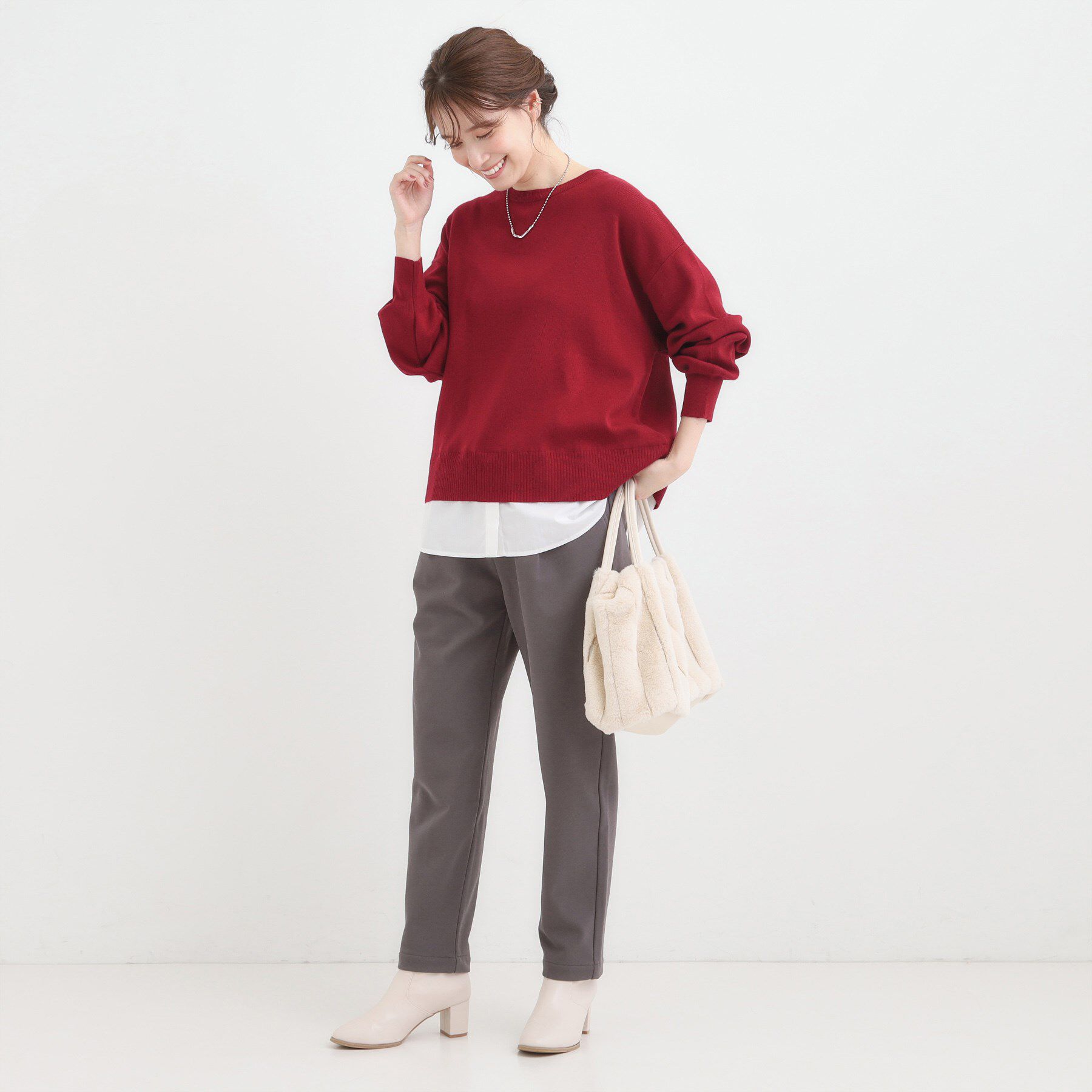 SHOO･LA･RUE「【洗濯機可/毛玉になりにくい】一枚で簡単こなれ見え 裾フェイクレイヤード風ニット」|ニット・セーター|