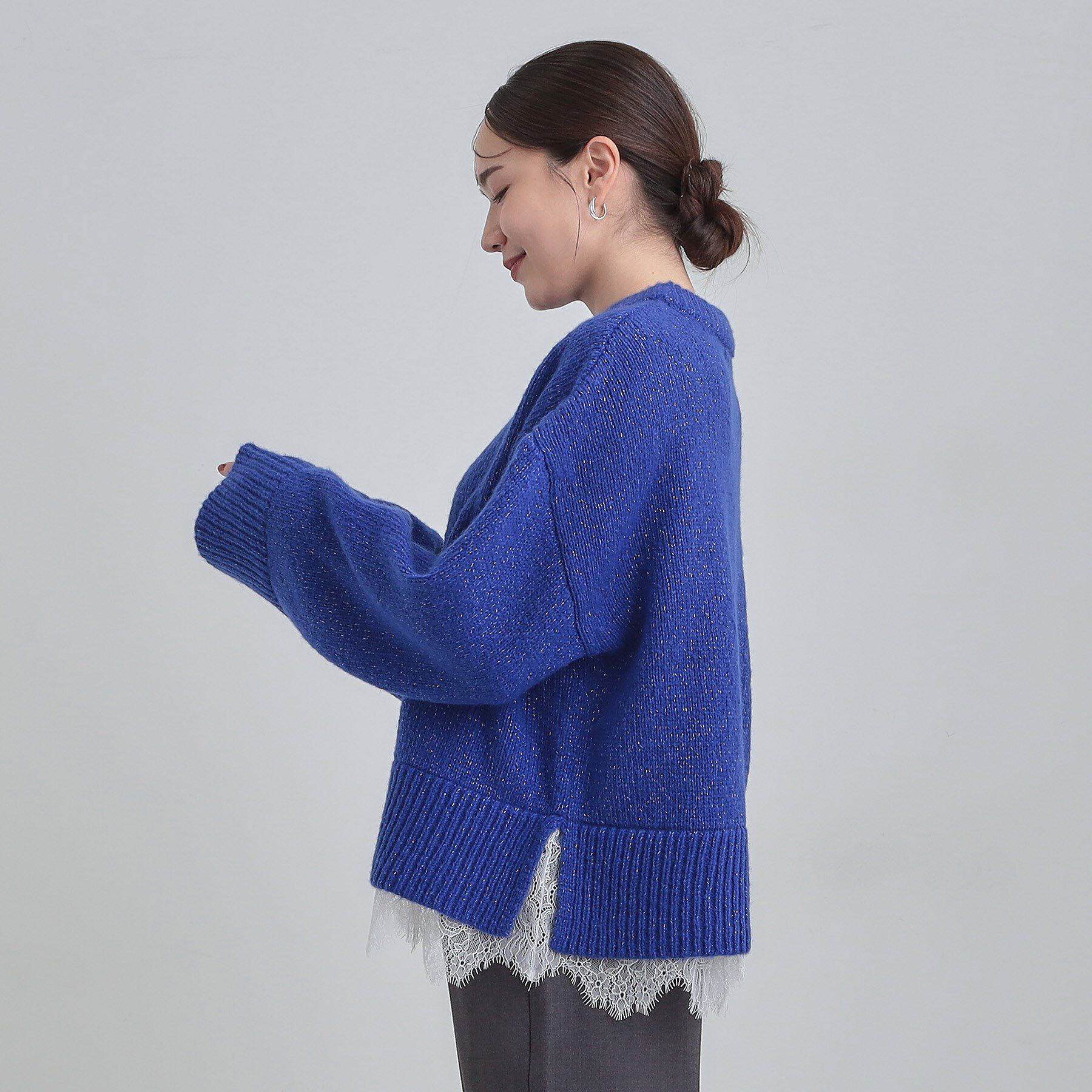 SHOO･LA･RUE「【S-LL】インせず着られる 裾レースラメニット」|ニット・セーター|