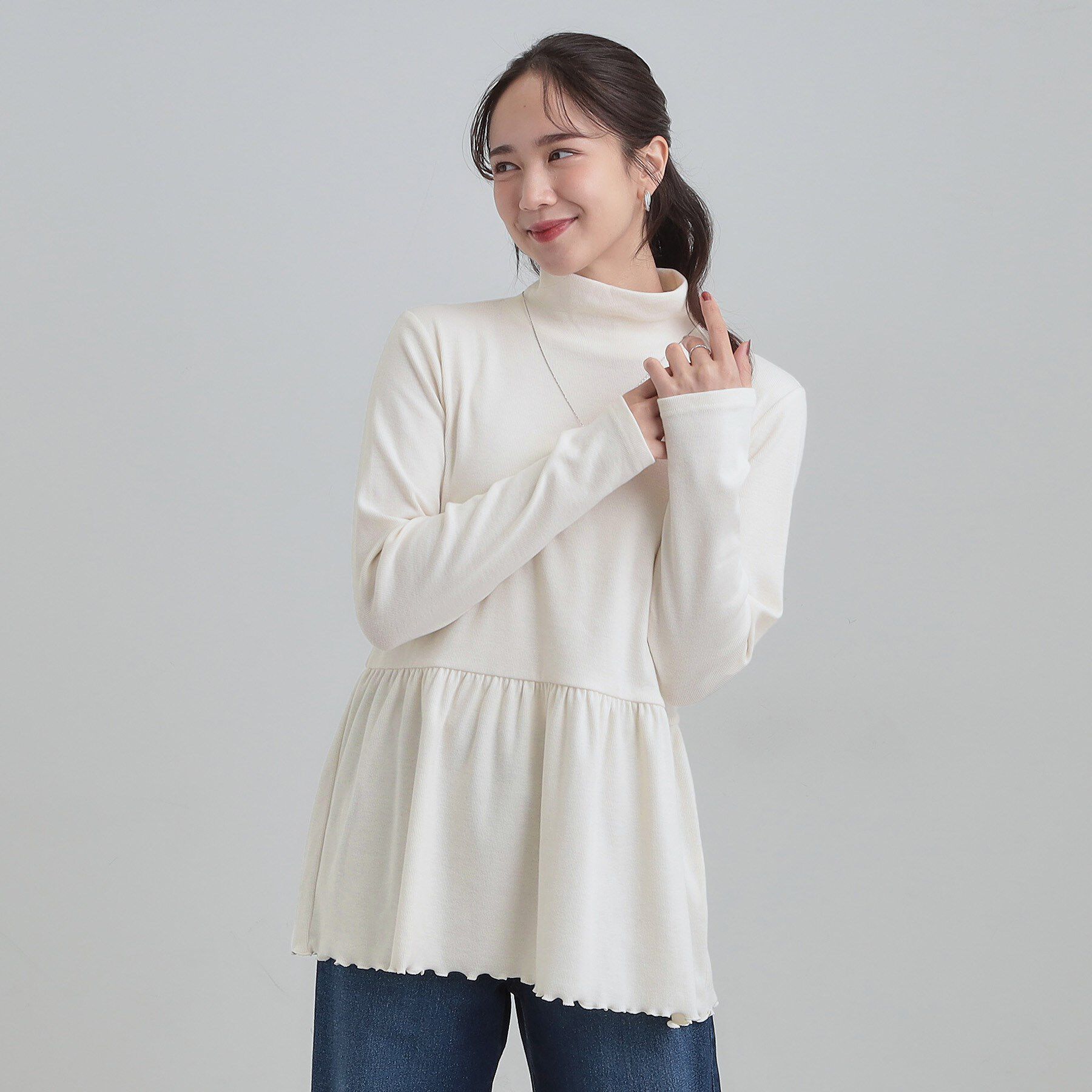 SHOO･LA･RUE「【洗濯機可/S-LL】品よく重ねる ペプラムリブトップス」|チュニック|