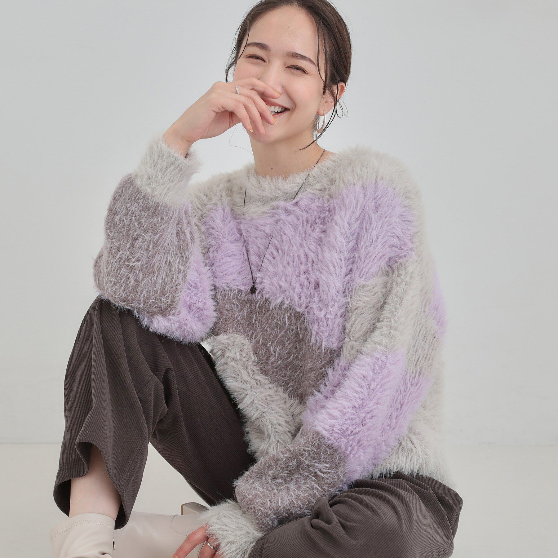 SHOO･LA･RUE「【選べる4柄】ふわふわ ロングフェザーニット」|ニット・セーター|ラベンダー(580)