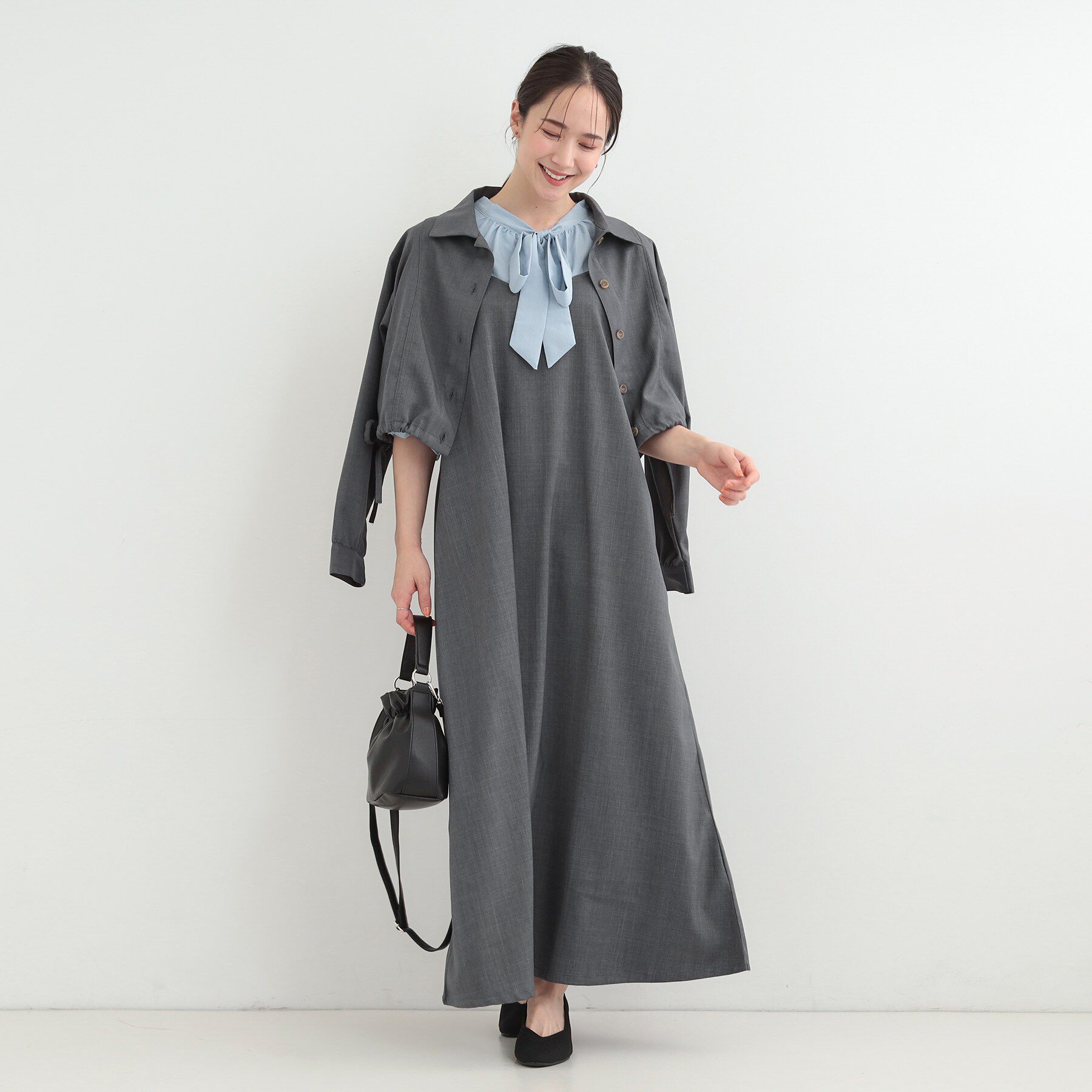 SHOO･LA･RUE「【2点セット/S-LL】おとなの抜け感 ショート丈シャツ＋キャミワンピース」|スーツ|