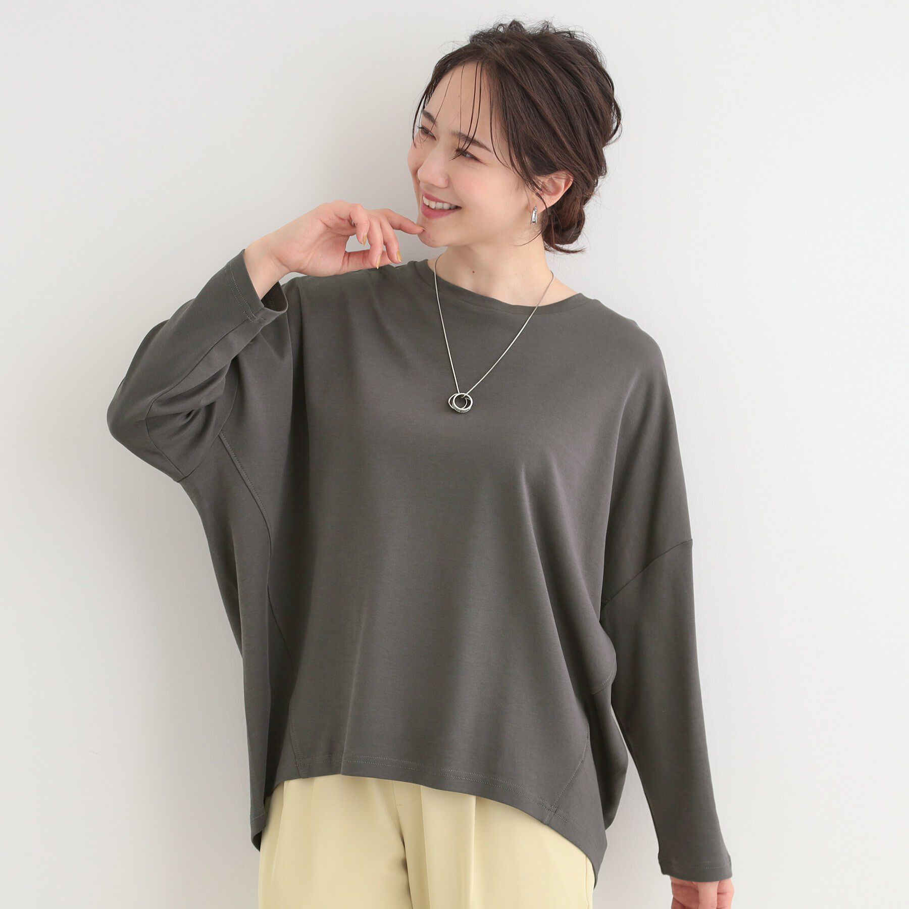 SHOO･LA･RUE「【洗濯機可/UVカット/綿100％】体系カバーの叶う 七分袖ゆるトップス」|Tシャツ・カットソー|