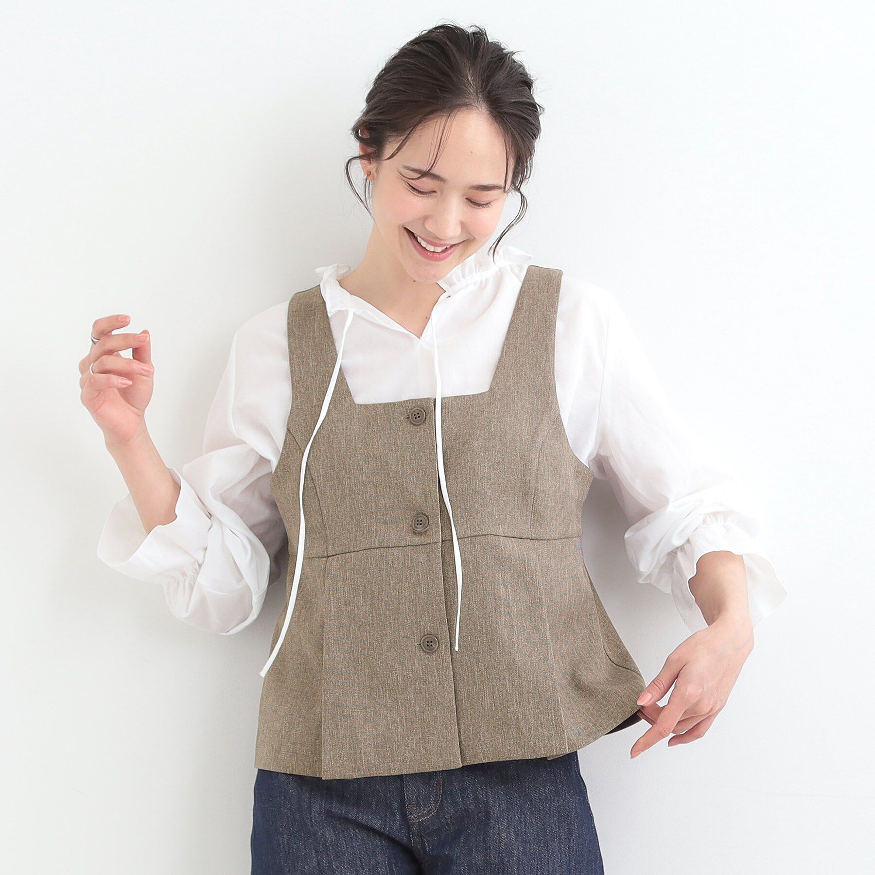 SHOO･LA･RUE「【2点セット/S-LL】大人っぽく上品に見える 麻調セットアップ」|スーツ|