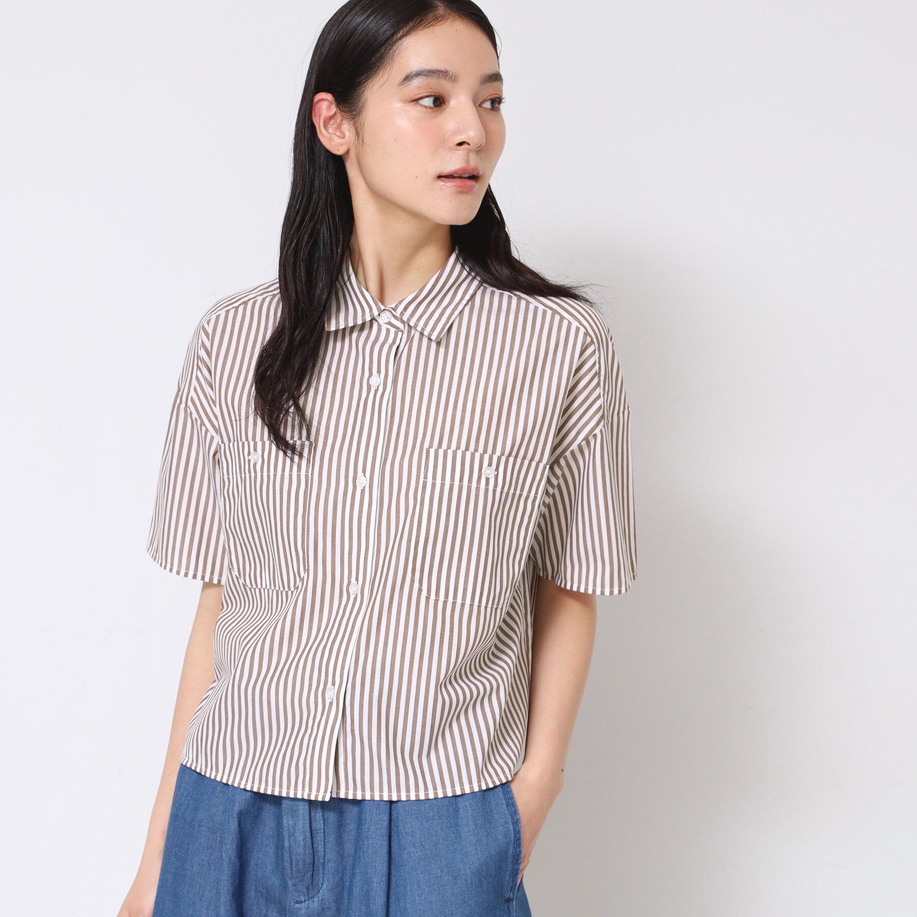 Dessin「【洗える】クロップド丈シャツ（XS～L）」|シャツ・ブラウス|ブラウン(344)