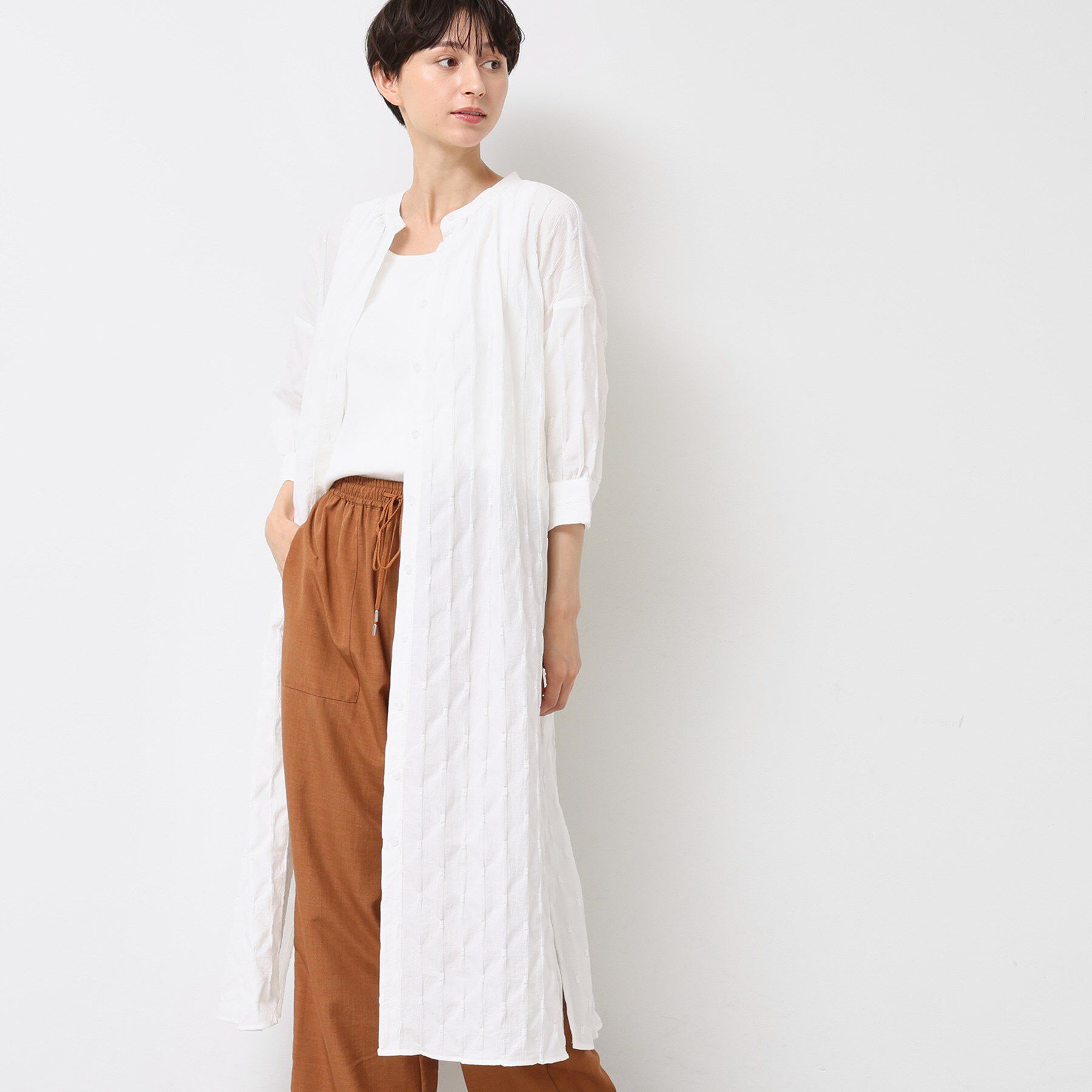 Dessin「【洗える／五分袖】ジャカードワンピース」|ワンピース|ホワイト(002)