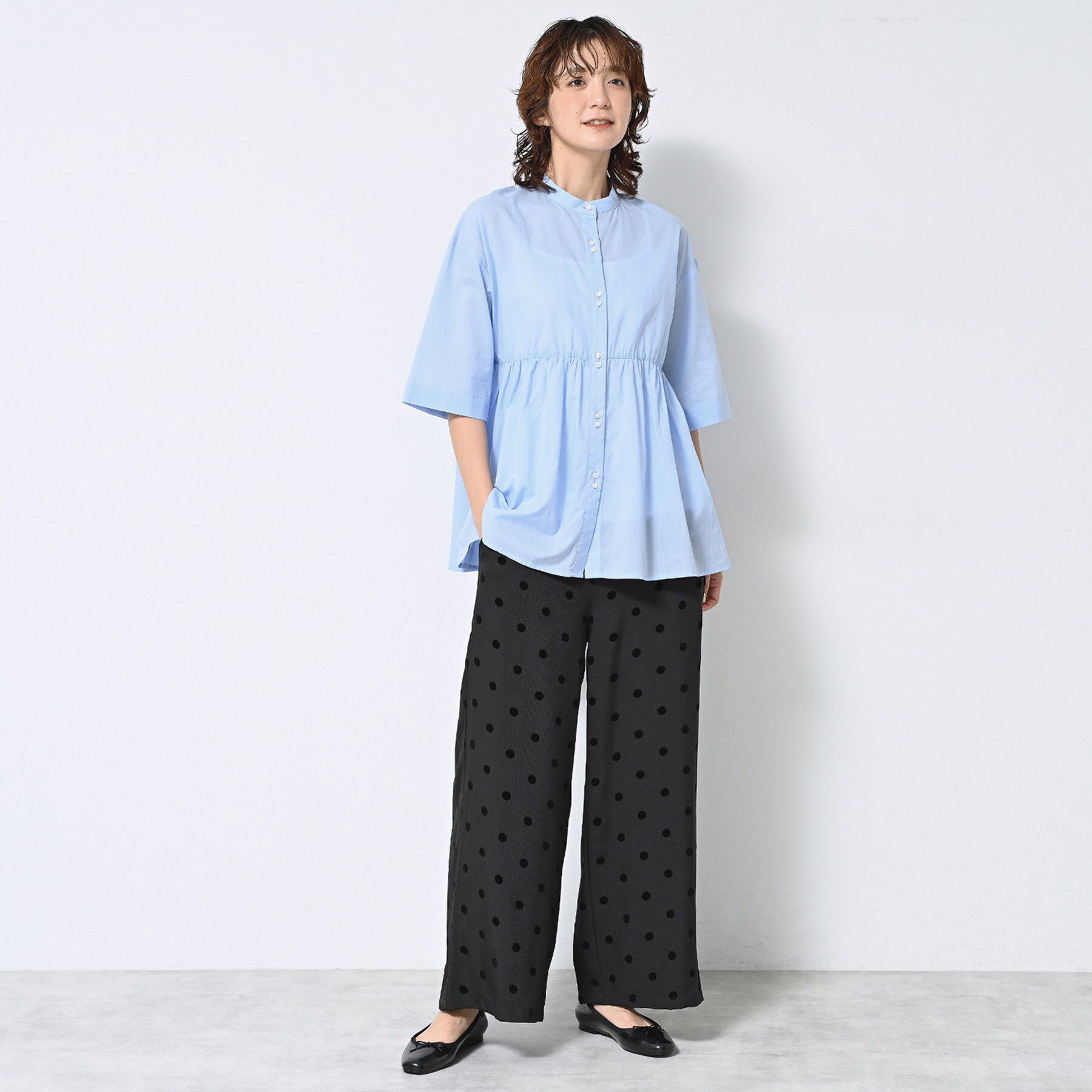 Dessin「【洗える／体型カバー】バンドカラーペプラムブラウス」|シャツ・ブラウス|