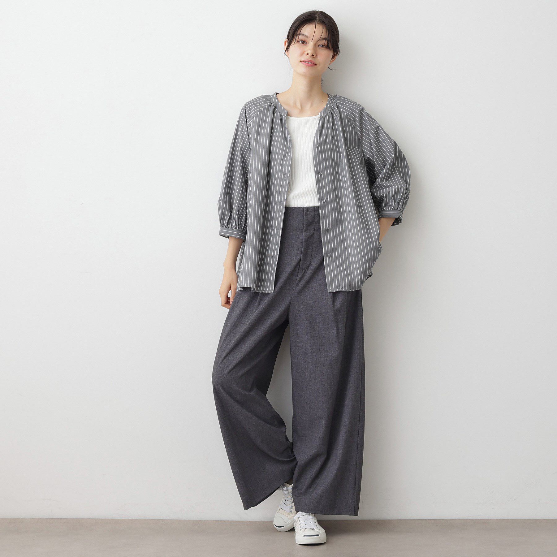 Dessin「【洗える】ストライプカフス袖ブラウス」|シャツ・ブラウス|