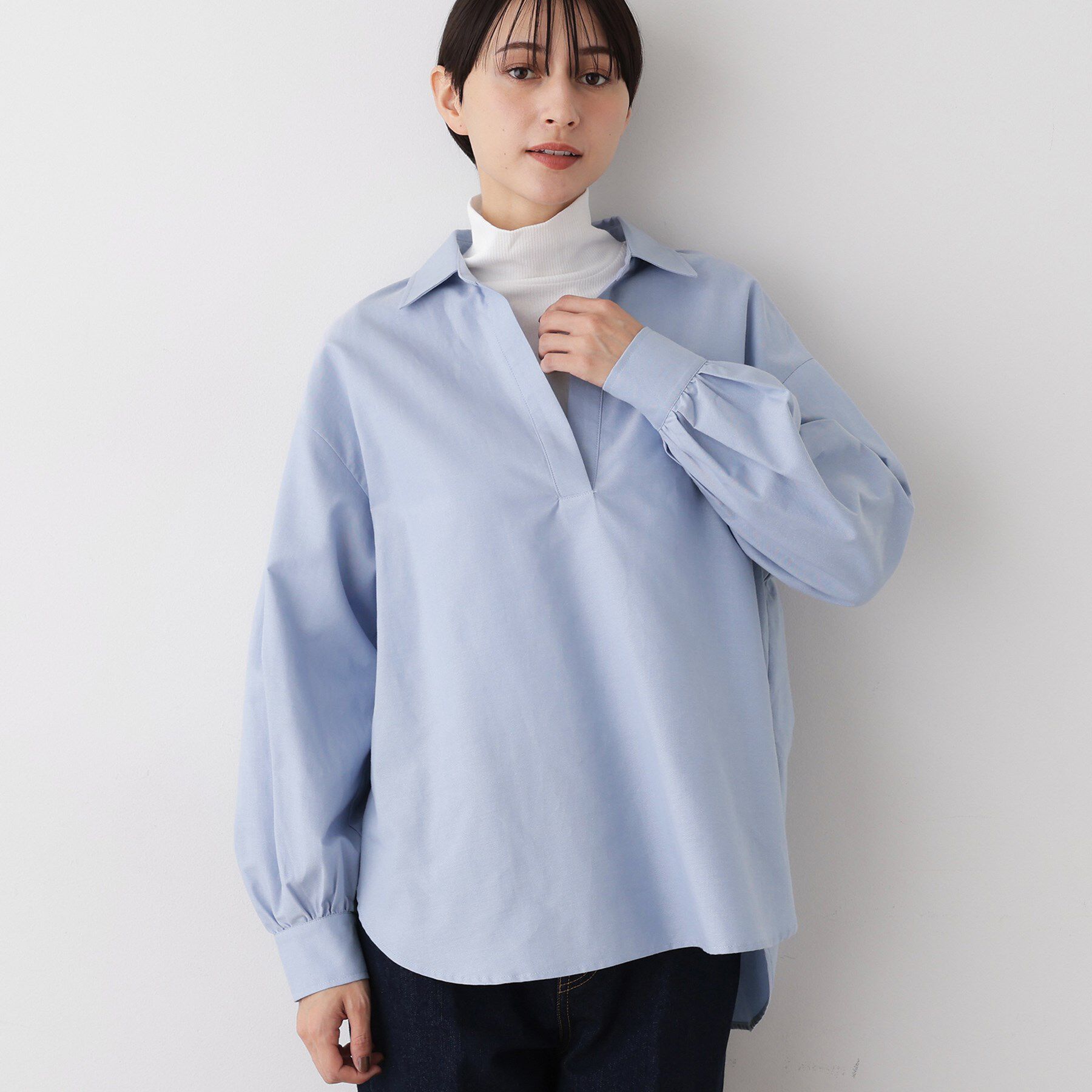 Dessin「【洗える】オックススキッパーシャツ」|シャツ・ブラウス|ブルー(091)