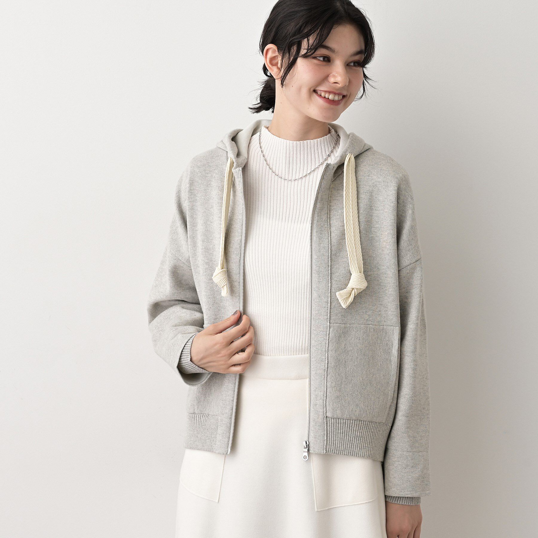 Dessin「【洗える】コットンカシミヤブレンドフードジップカーディガン」|パーカー|