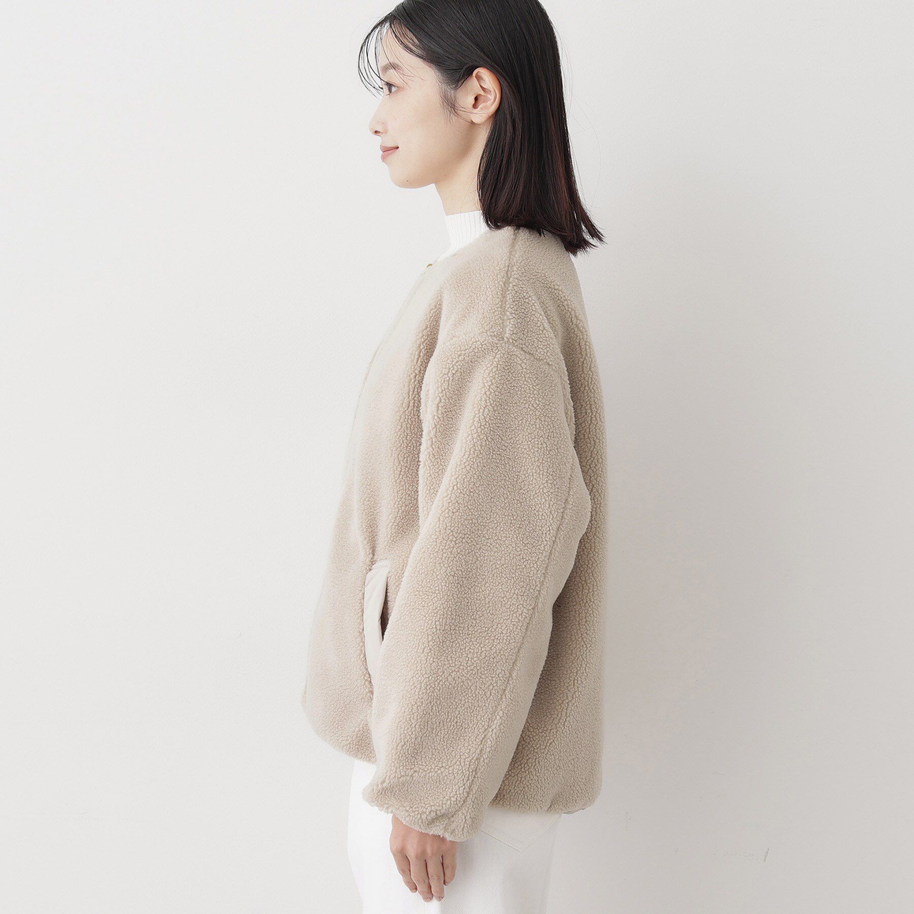 Dessin「【2WAY】リバーシブルタフタボアアウター」|ノーカラージャケット|