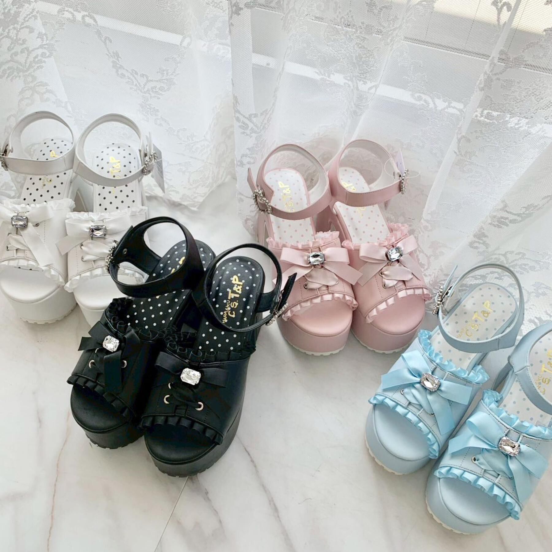 csT&P「地雷系 厚底リボンレースアップサンダル」|サンダル|