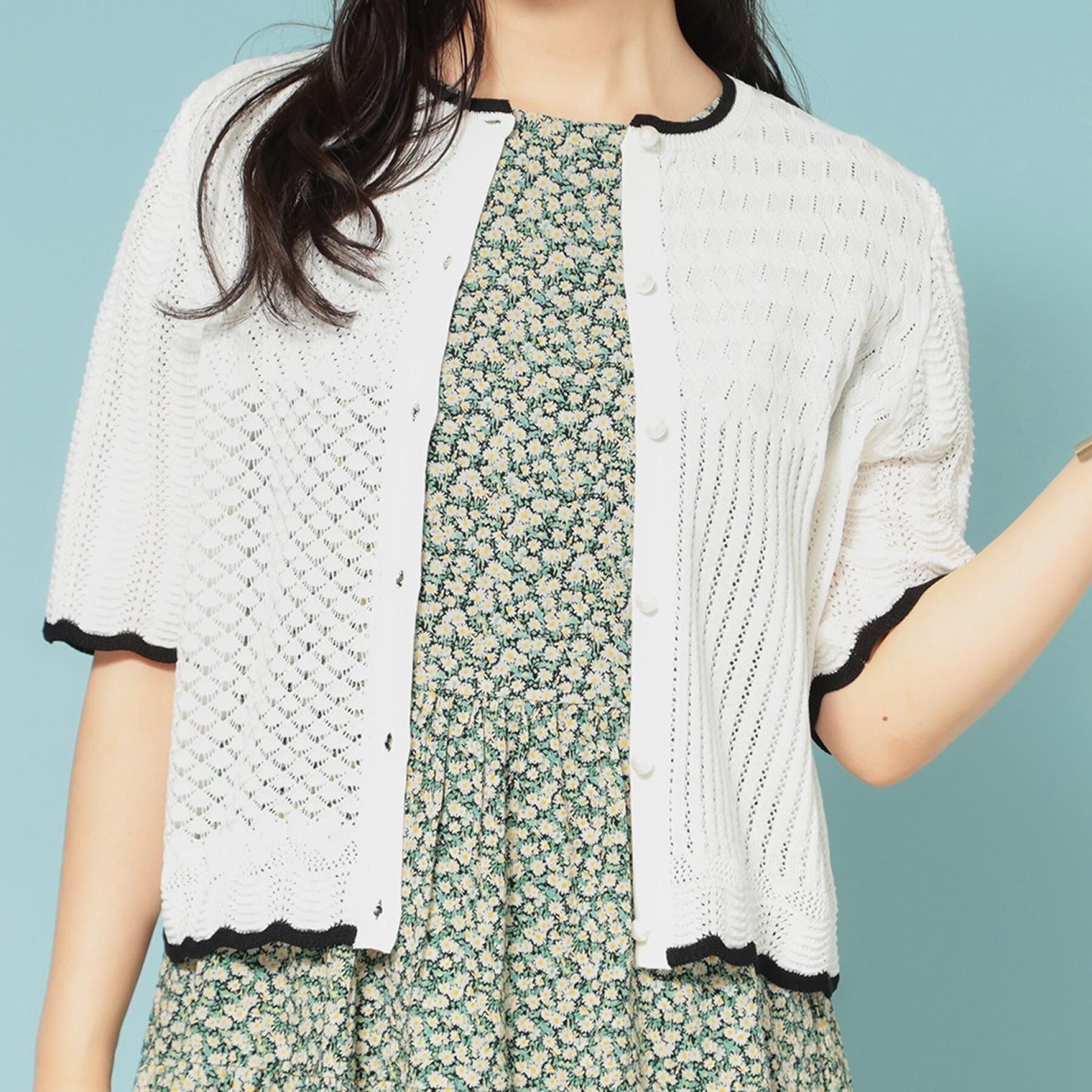 SunaUna「【透かし柄】スカラップカーディガン」|カーディガン|