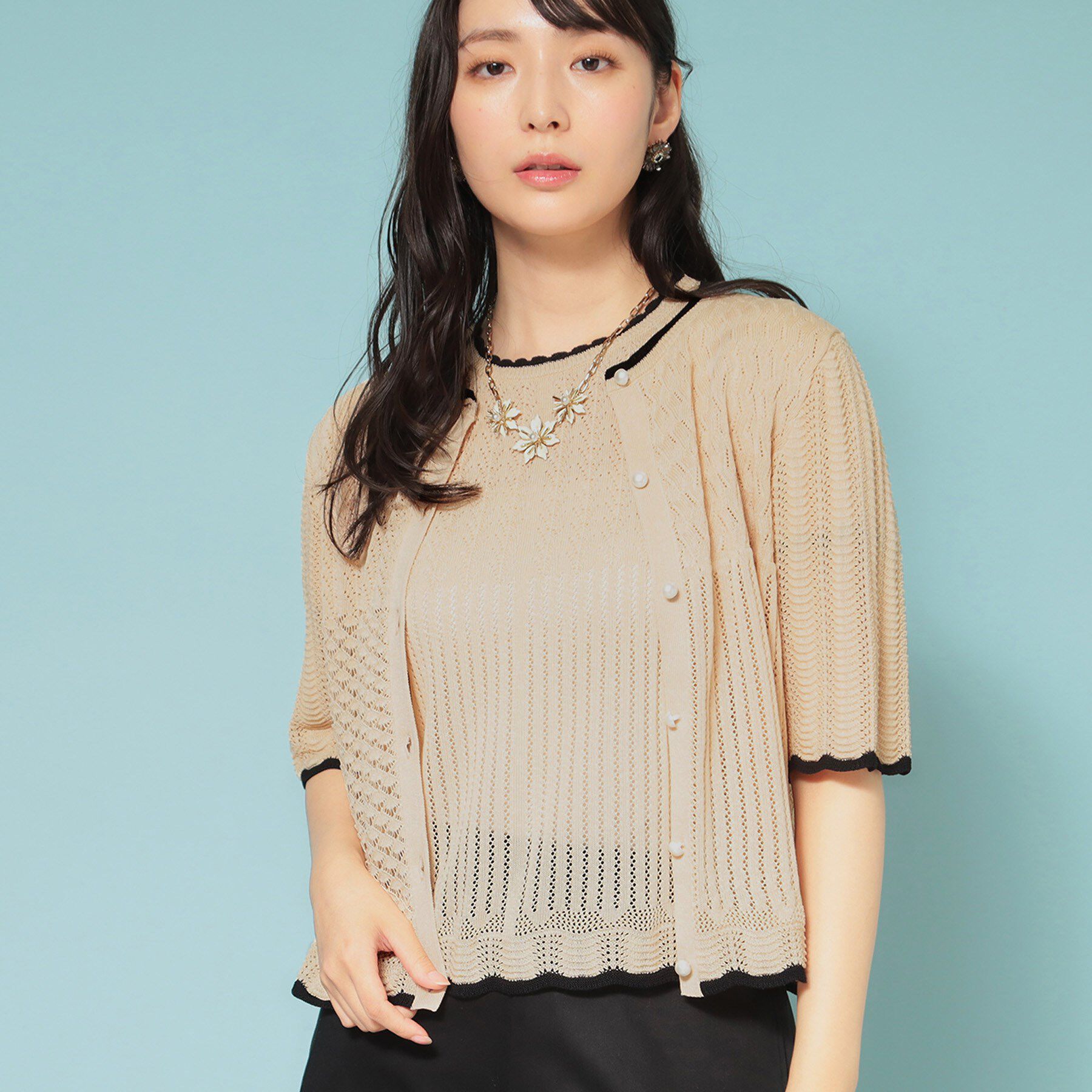 SunaUna「【透かし柄】スカラップカーディガン」|カーディガン|