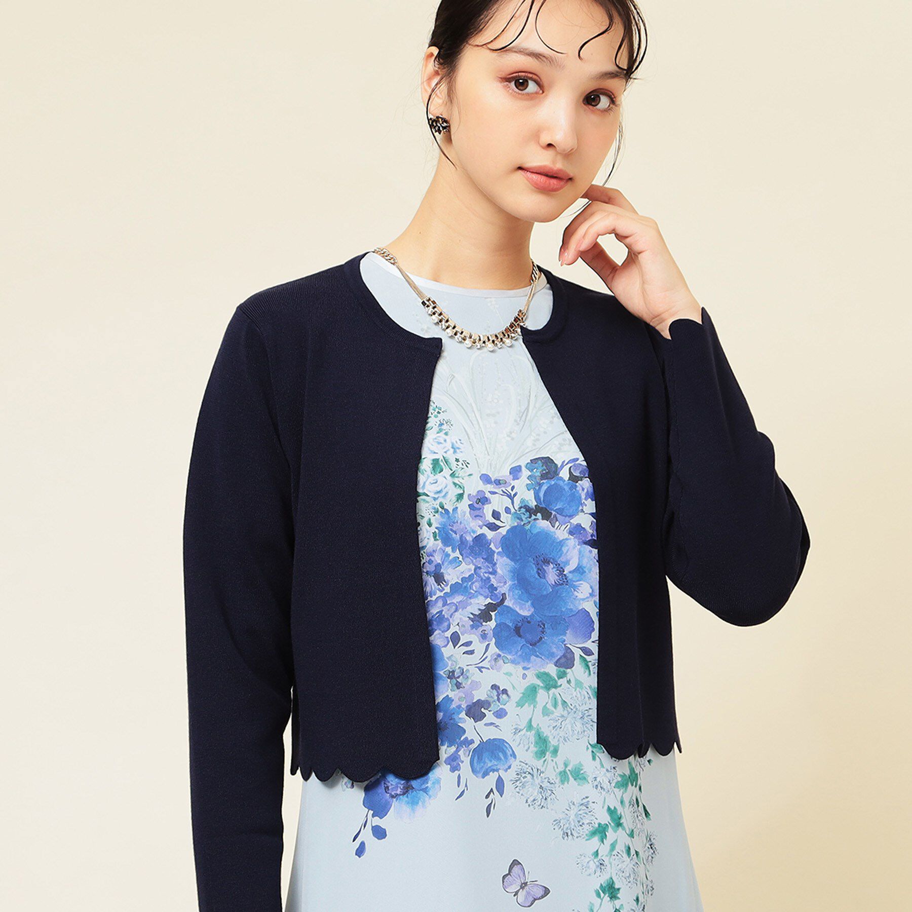SunaUna「【4色展開／定番】スカラップボレロ」|カーディガン|ネイビー(094)