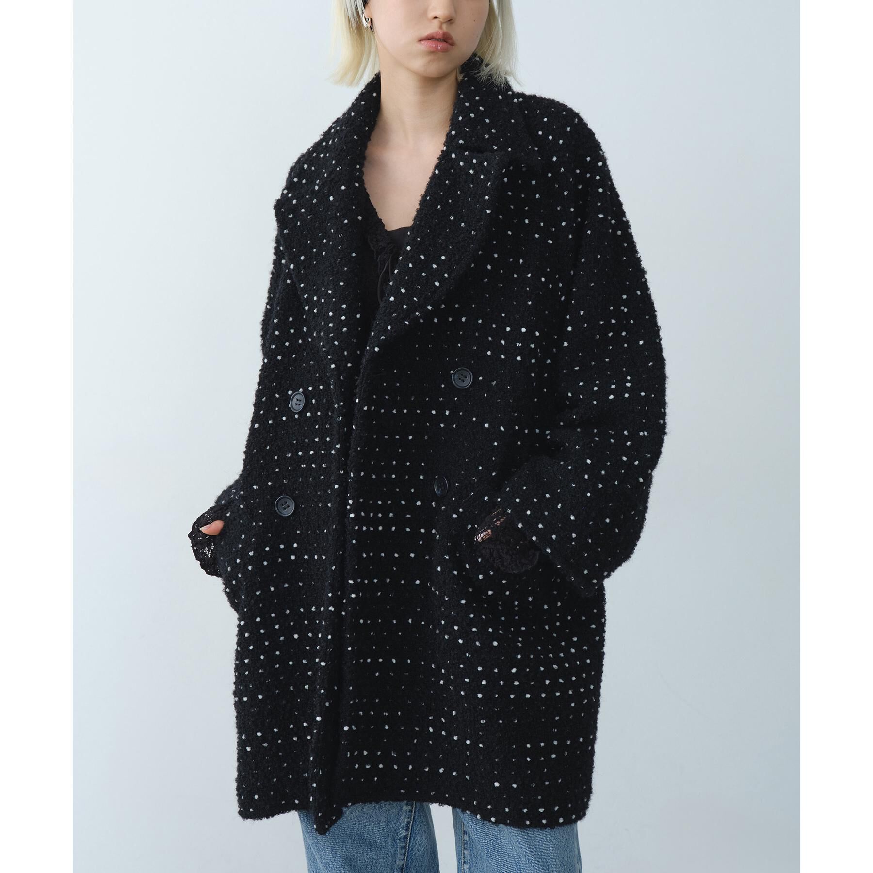 CODE A「dot tweed coat」|チェスターコート|ブラック(419)