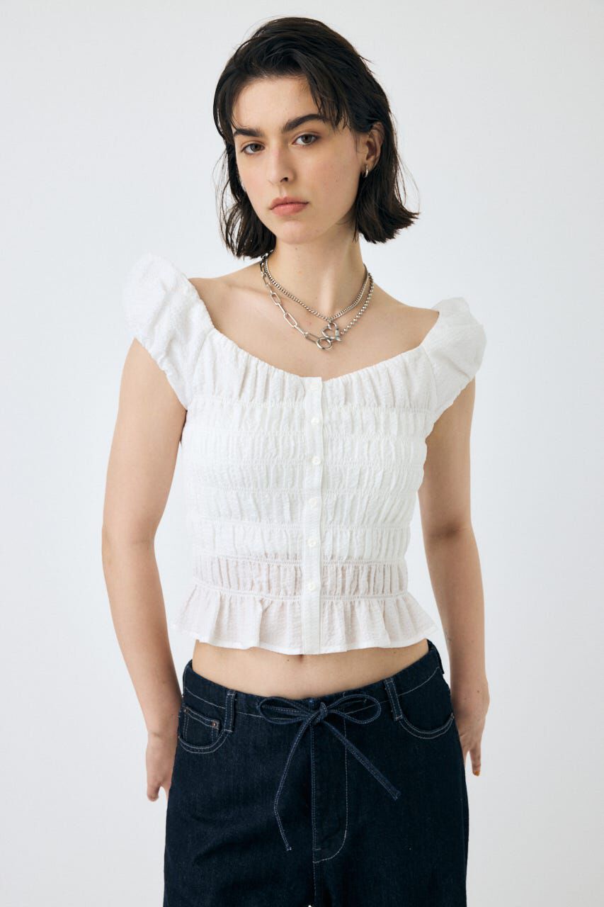 MOUSSY「OPEN NECK GATHER ブラウス」|シャツ・ブラウス|