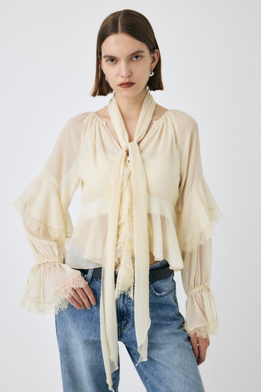 MOUSSY「LACE TRIM TIE ブラウス」|シャツ・ブラウス|