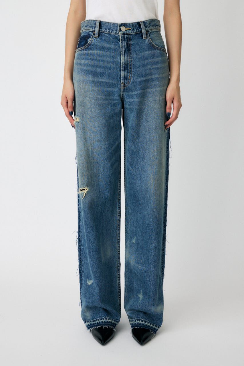 MOUSSY「MIDRISE RIPPED ストレート」|デニム|BLU