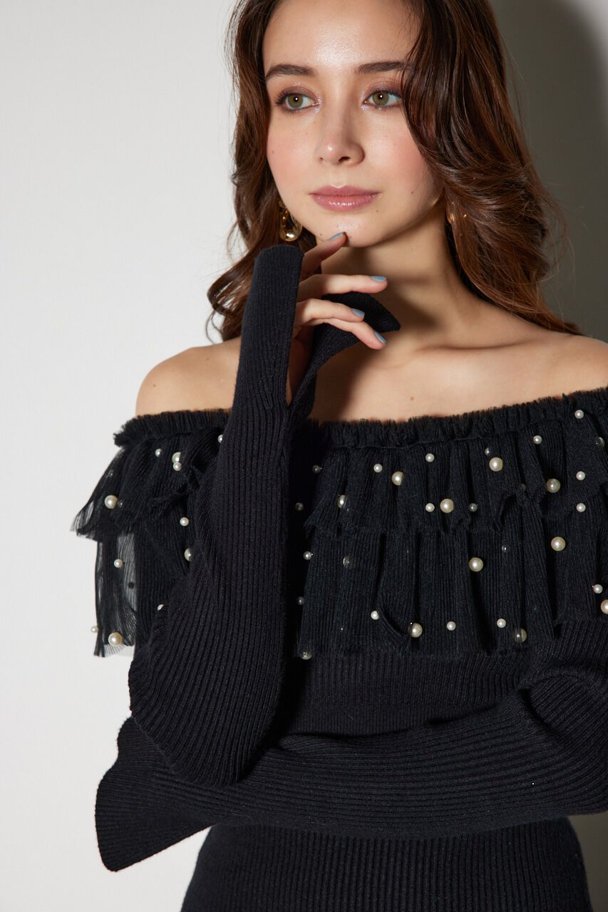 rienda「チュールコンビオフショルニットワンピース」|ワンピース|