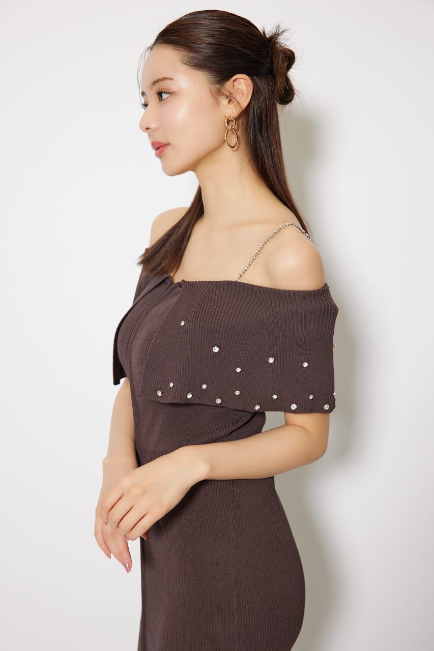 rienda「2WAYオフショルビジューカラーハーフスリーブニットワンピース」|ワンピース|