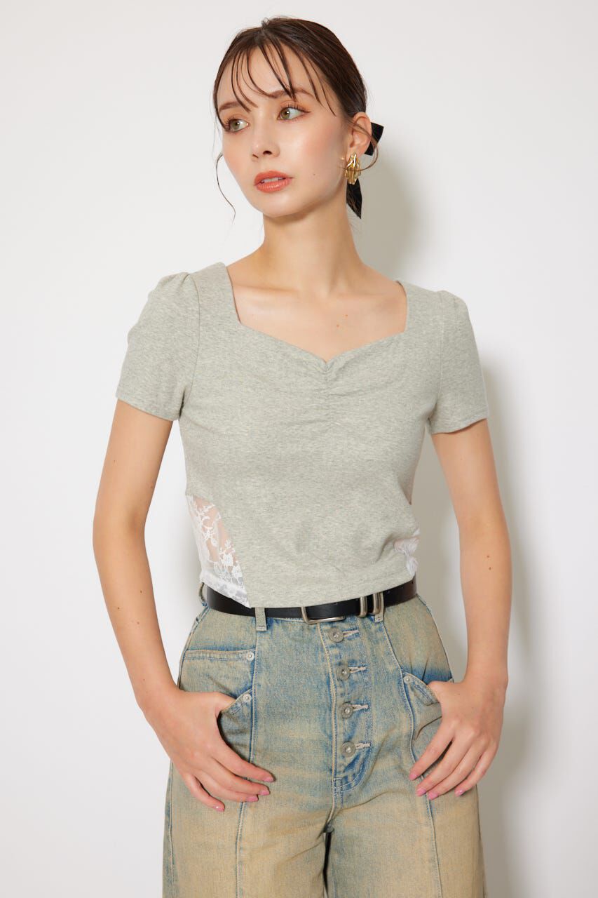 rienda「レースカッティングタイトトップス」|Tシャツ・カットソー|
