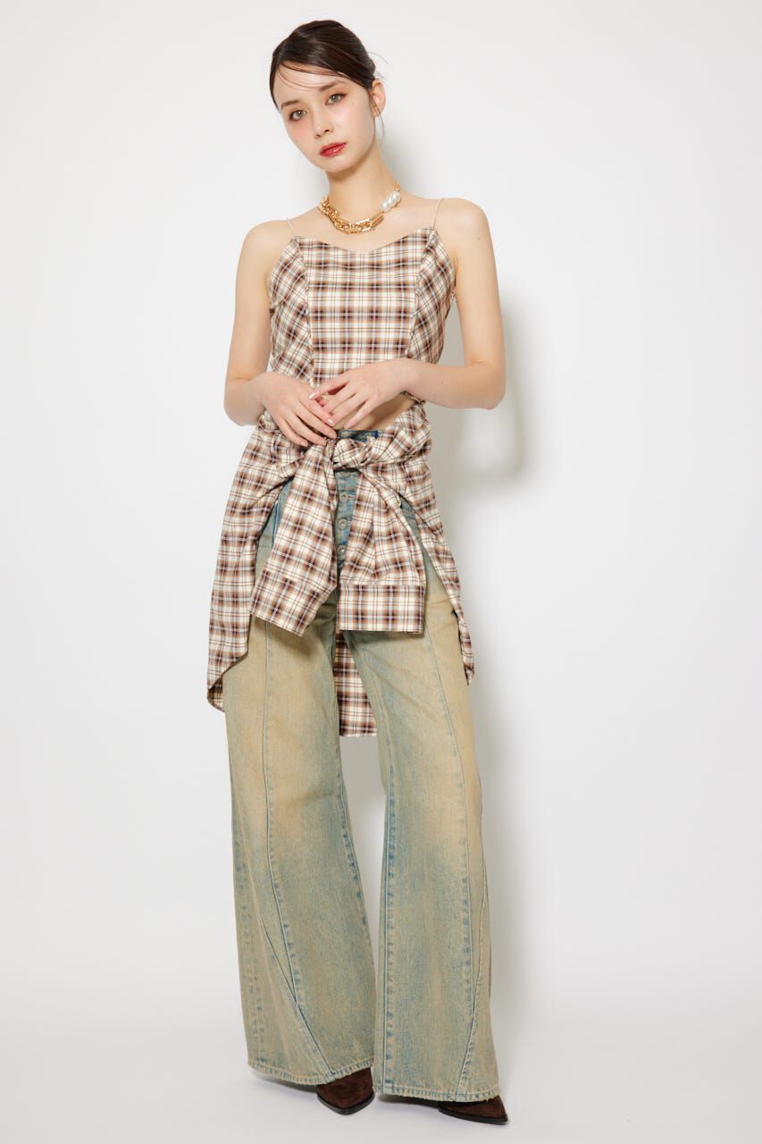 rienda「フロントショートチェックシャツ」|シャツ・ブラウス|