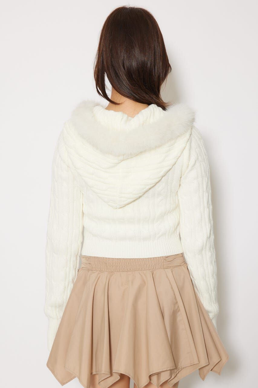 rienda「フードフェイクファーケーブルニットカーディガン」|カーディガン|