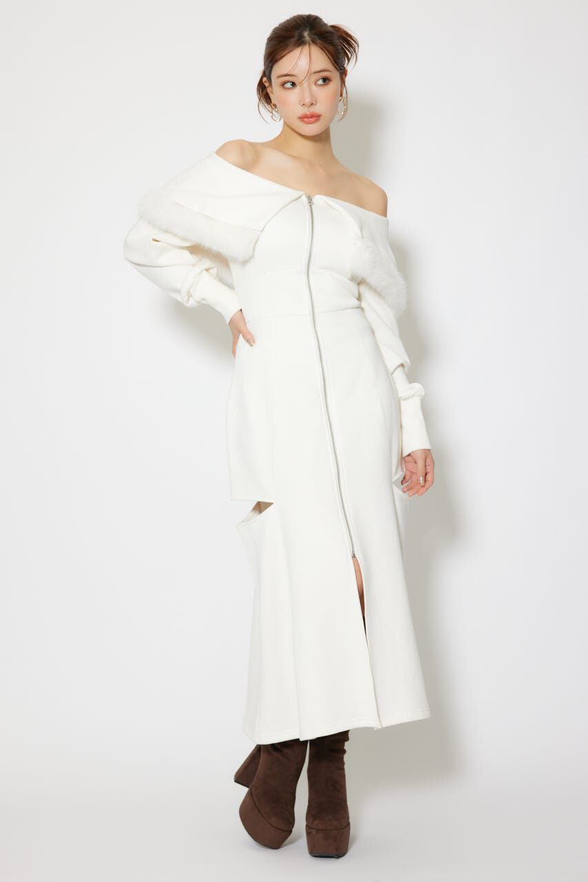 rienda「フェイクファー付きカッティング裏起毛ワンピース」|ワンピース|