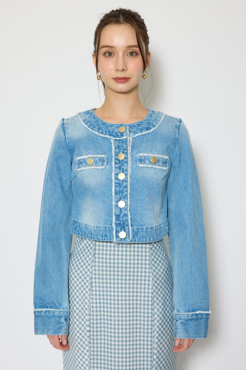 rienda「ノーカラーフリンジデニムジャケット」|デニムジャケット|