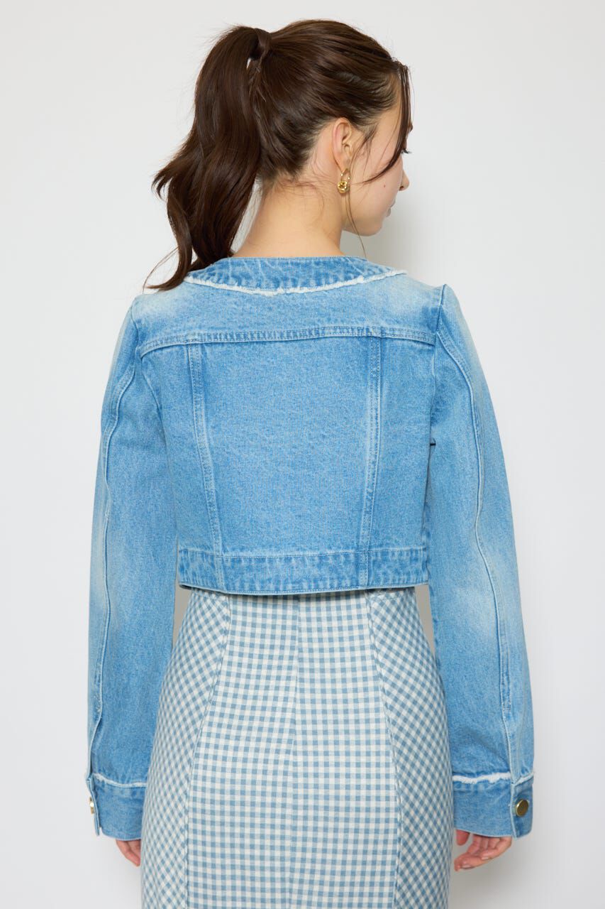 rienda「ノーカラーフリンジデニムジャケット」|デニムジャケット|