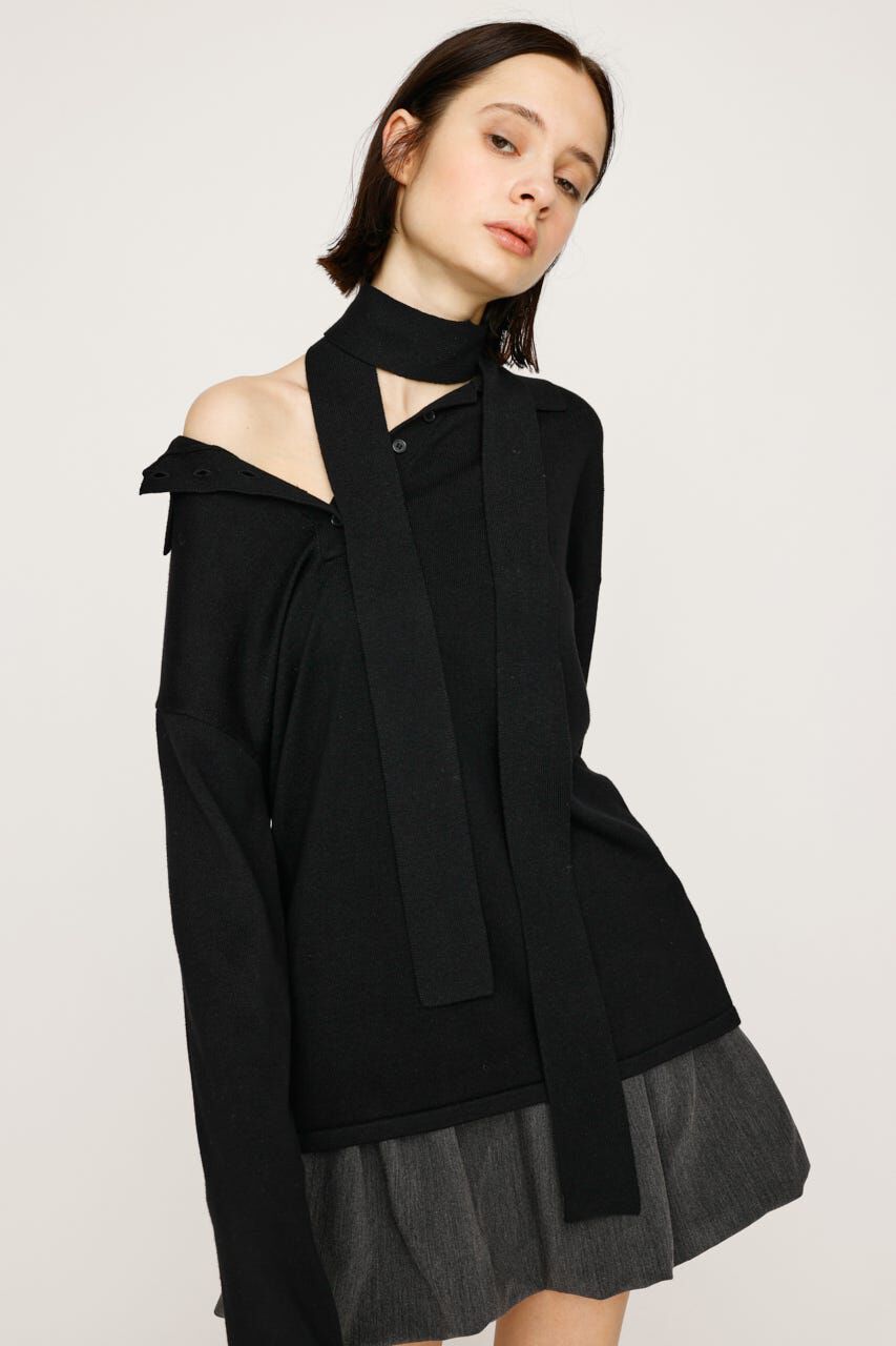 SLY「HG KNIT ASYMMETRY トップス」|ニット・セーター|BLK
