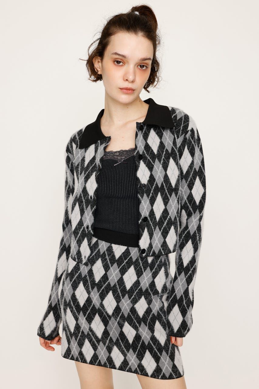 SLY「ARGYLE CHECK HG POLO シャツ」|ニット・セーター|BLK