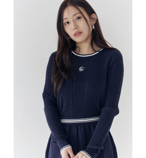 CALNAMUR「ケーブルMIXコンパクトニット」|ニット・セーター|ネイビー