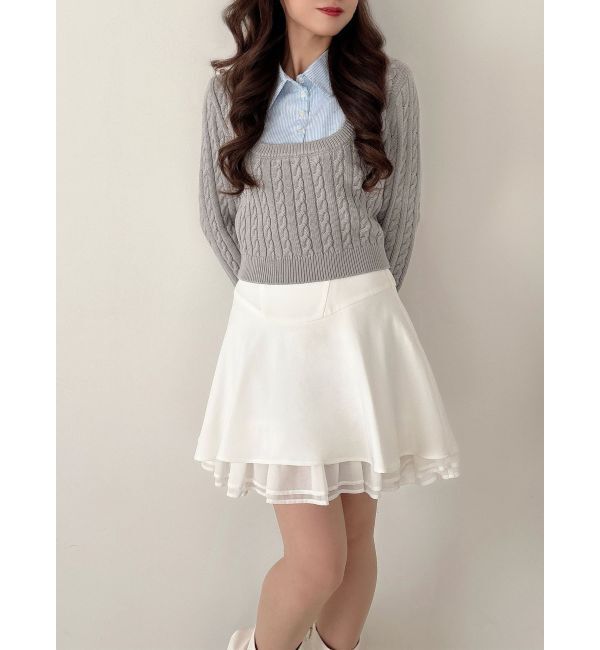 RESEXXY「シャツドッキングケーブルニットトップス」|ニット・セーター|