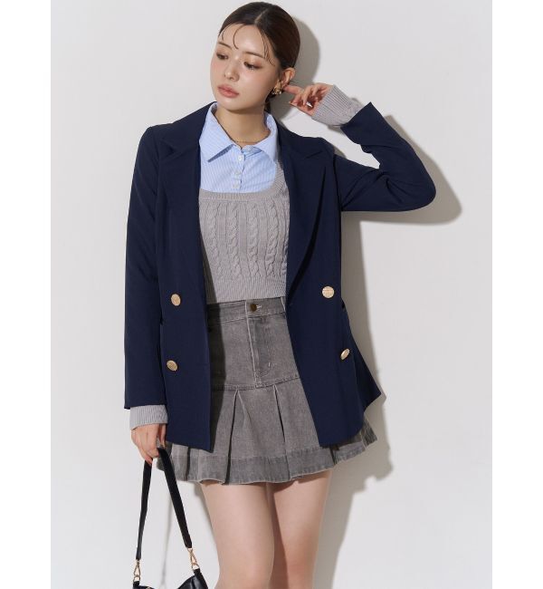 RESEXXY「シャツドッキングケーブルニットトップス」|ニット・セーター|