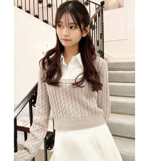 RESEXXY「シャツドッキングケーブルニットトップス」|ニット・セーター|