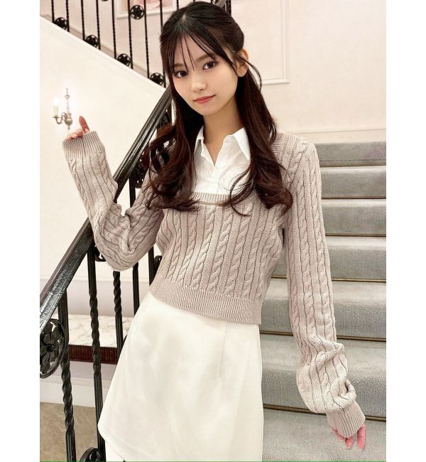 RESEXXY「シャツドッキングケーブルニットトップス」|ニット・セーター|