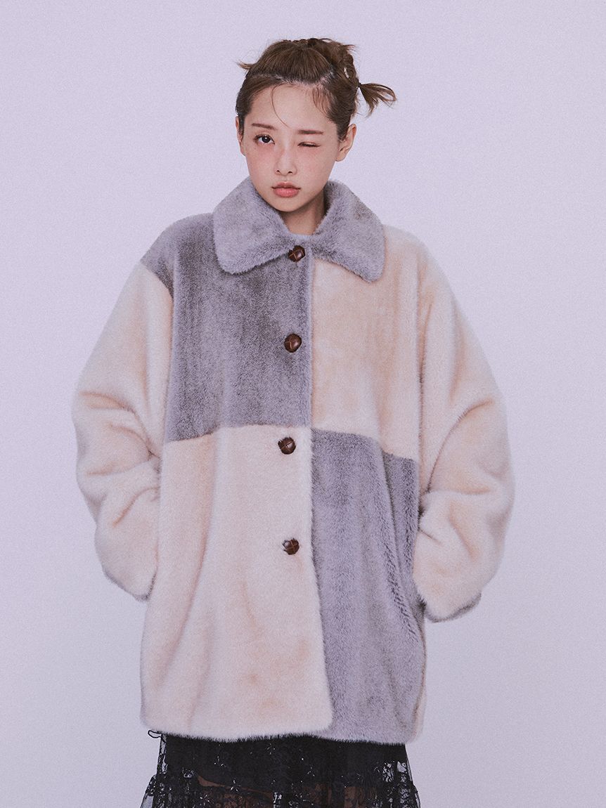 FURFUR「パッチワークエコファーミドルコート」|ステンカラーコート|