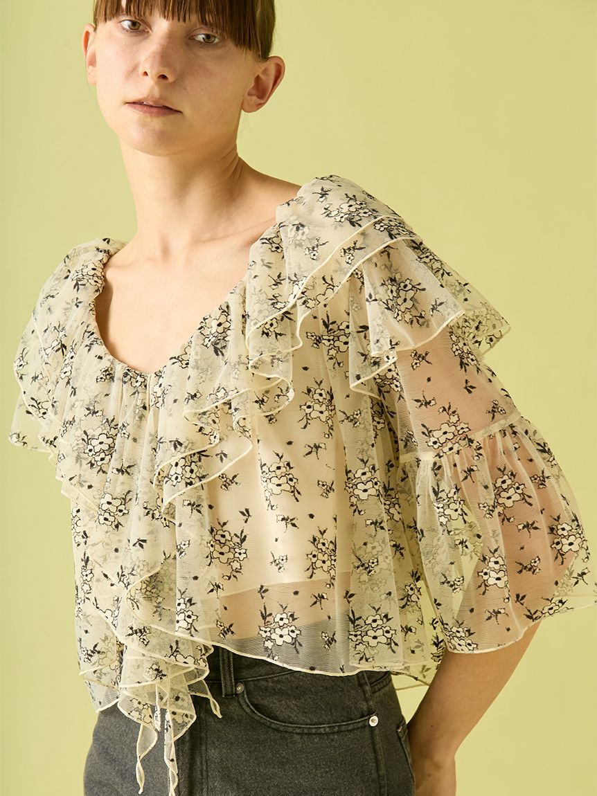 FURFUR「フラワーレースラッフルブラウス」|シャツ・ブラウス|